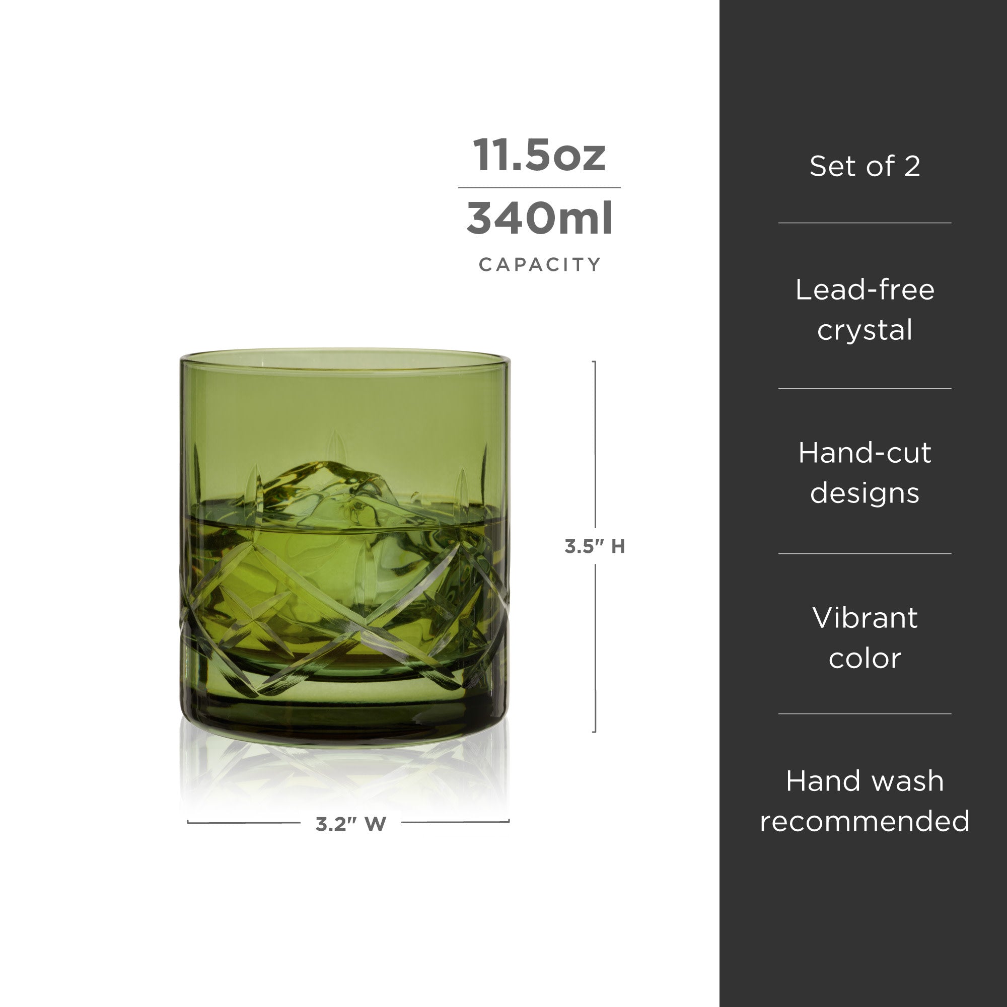 Premium Admiral Crystal Green Rocks Glasses Set of 2 - Elegant Whiskey & Cocktail Drinking Glasses for Home Bar, Dinner Parties & Gifts