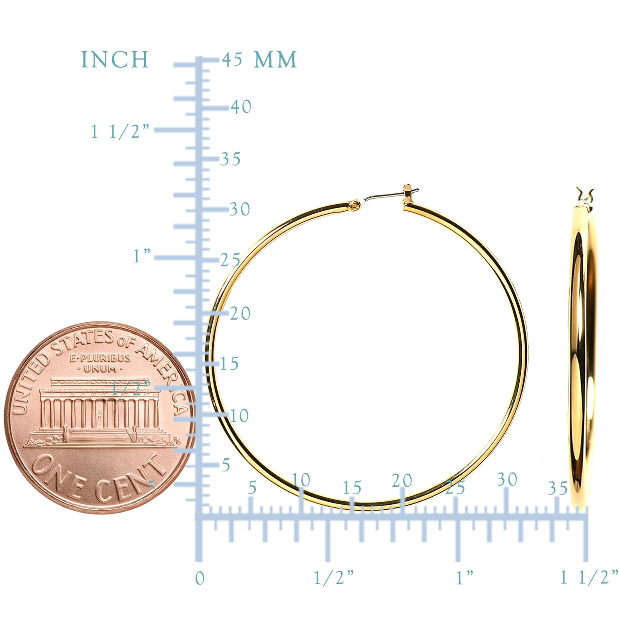 10K Yellow Gold 1.5mm Shiny Round Tube Hoop Earrings for Women - Classic Dainty Everyday Jewelry for Work, Date Night & Special Occasions