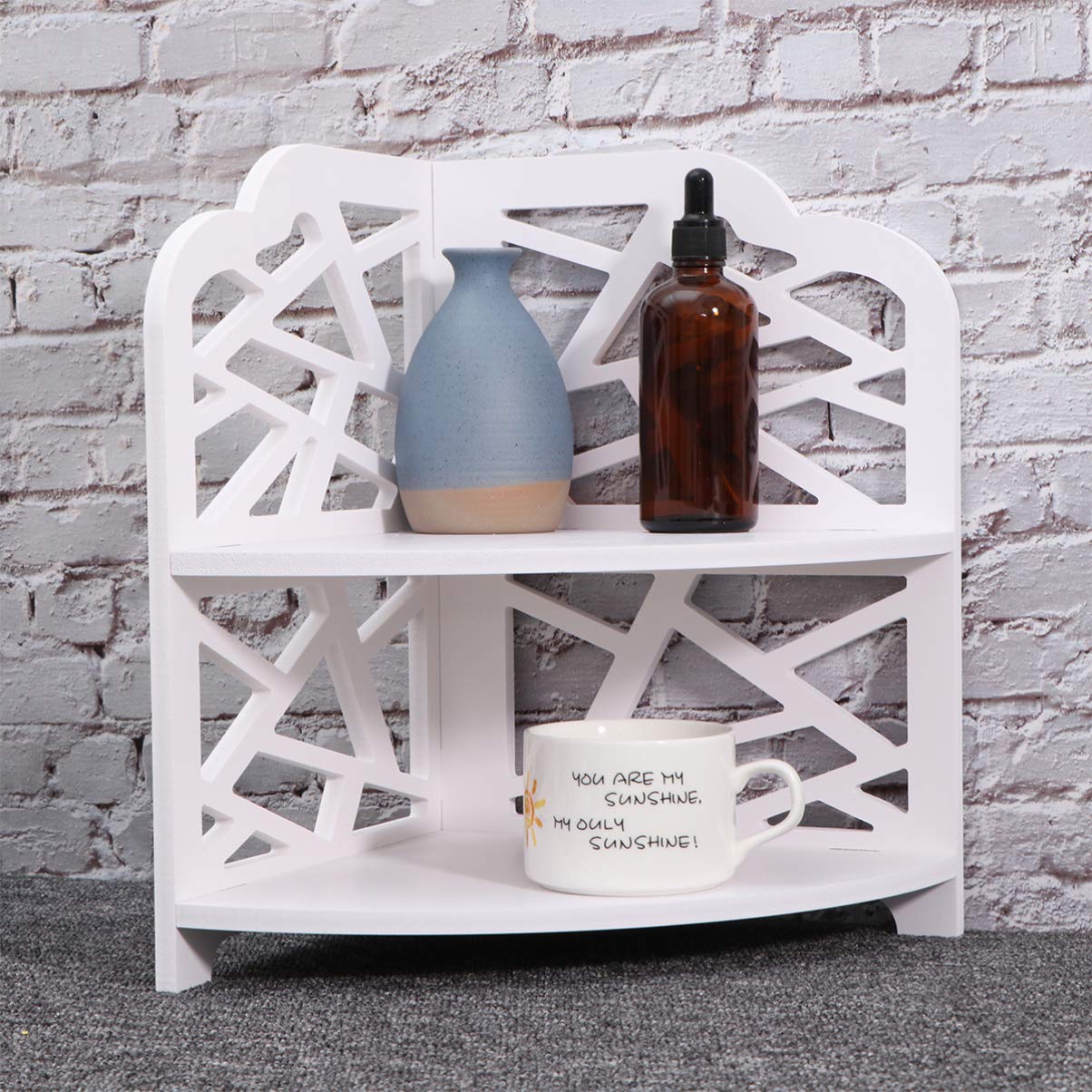 Cabilock White Wooden Corner Shelf - Bathroom Storage Rack, Shower Shelf Organizer with Hollow Design - Perfect for Small Spaces, Bathroom, Kitchen & Laundry Room Organization