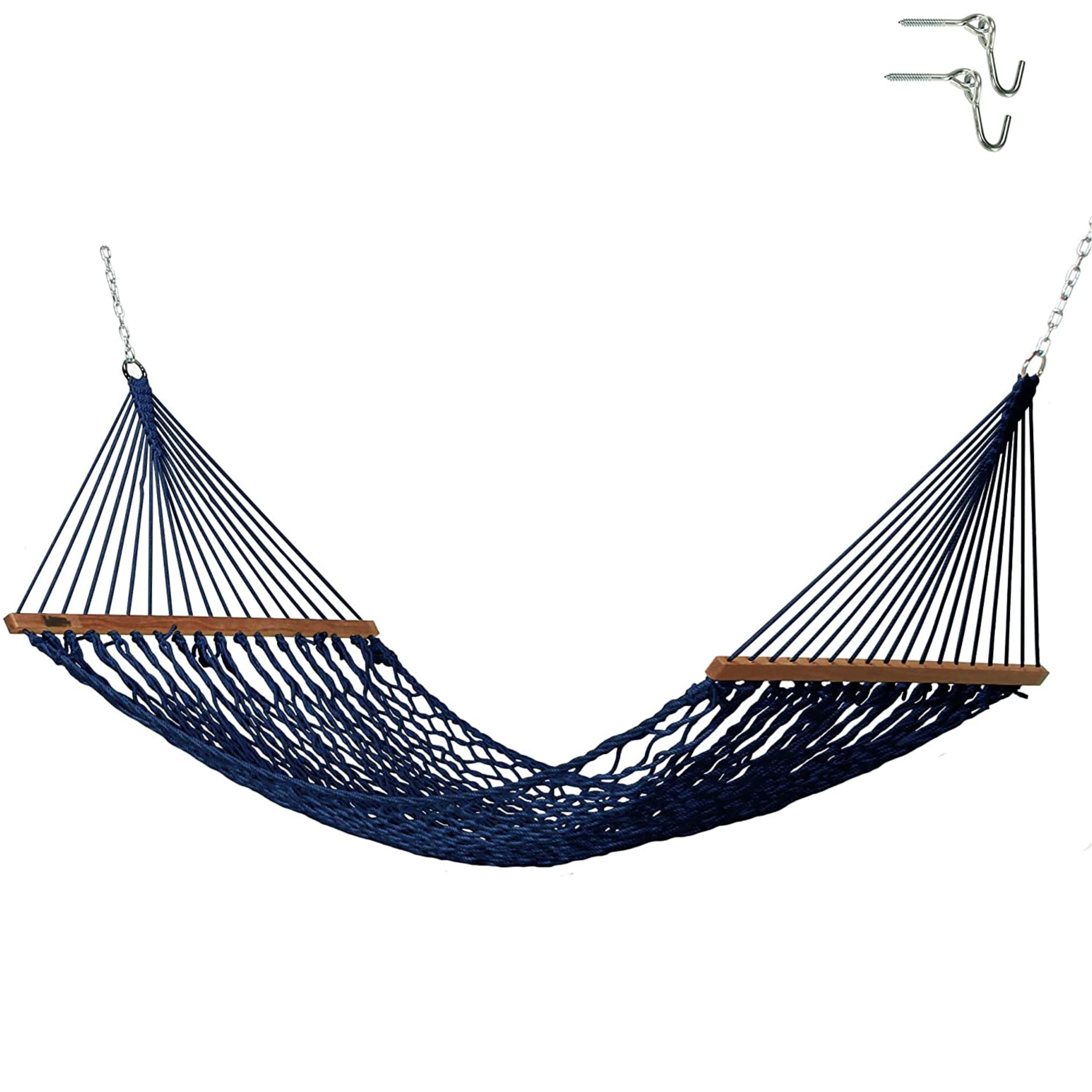 Premium Handcrafted Navy Blue Rope Hammock - Hatteras DC-11NV Small Duracord Hammock with Free Extension Chains & Tree Hooks | Made in USA | 450 LB Capacity (11ft x 45in) | Perfect for Backyard Relaxation, Camping & Beach Lounging