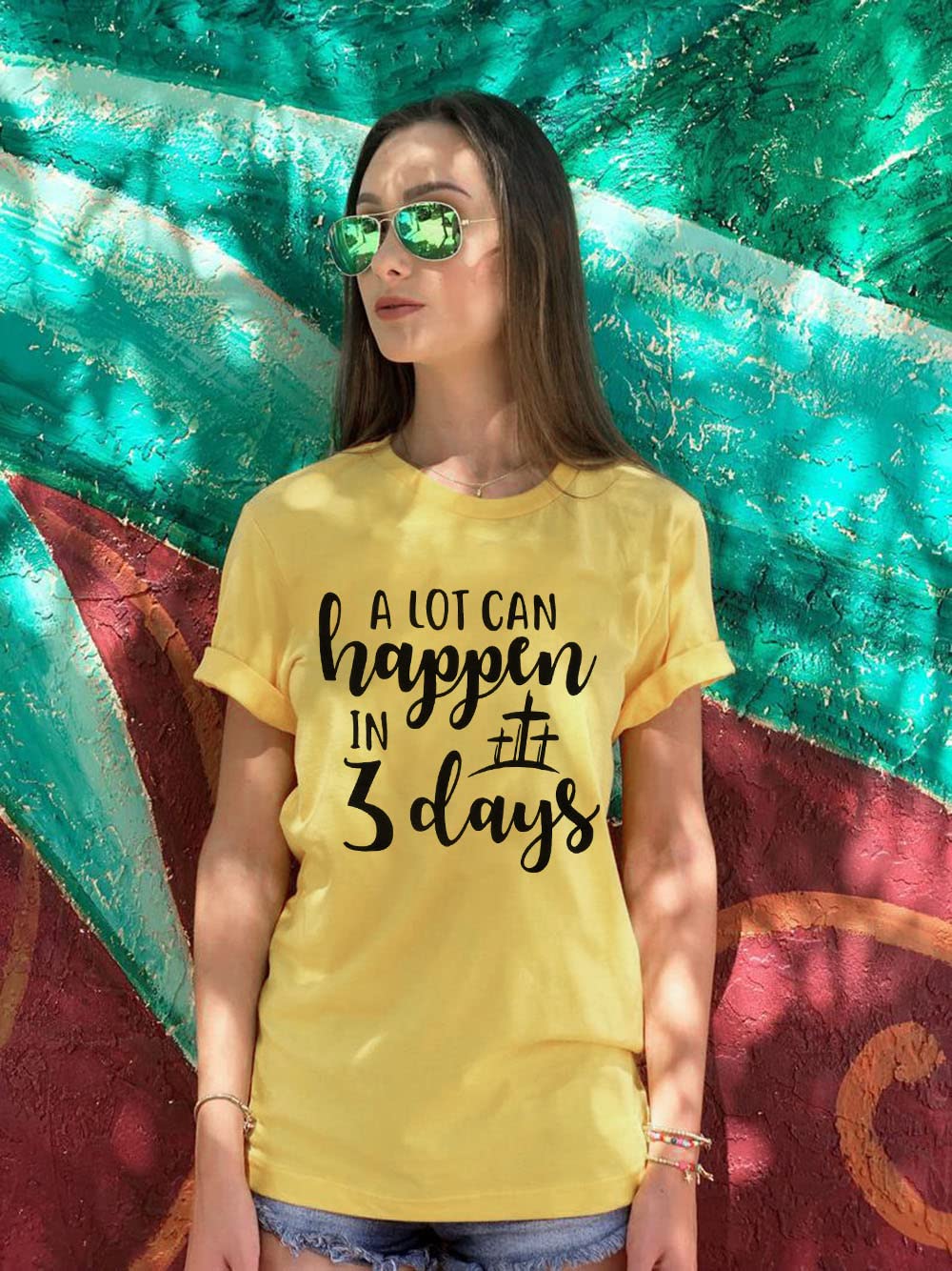 Funny Christian Easter T-Shirt for Women - 3 Days Letter Printed Religious Quote Top in Green | Perfect for Church, Easter Celebrations & Casual Wear
