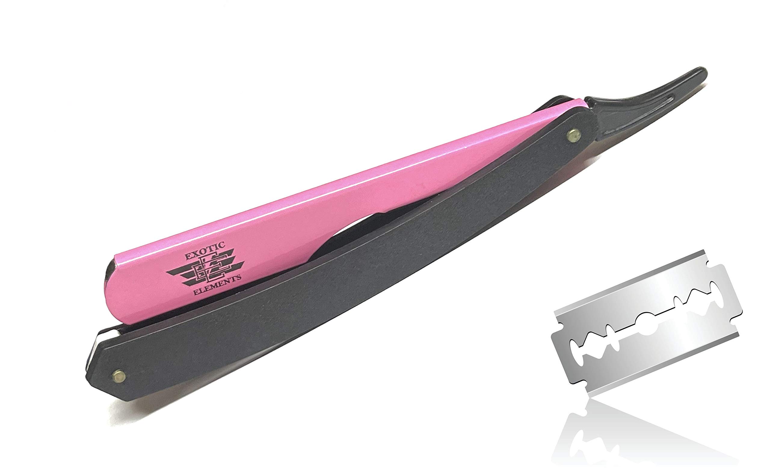 Professional Barber Straight Edge Razor - Pink & Black Lightweight Shavette for Precision Shaving - Double Edge Folding Razor Kit for Men & Women - Perfect for Home Grooming, Salon Use, and Travel Shaving Essentials