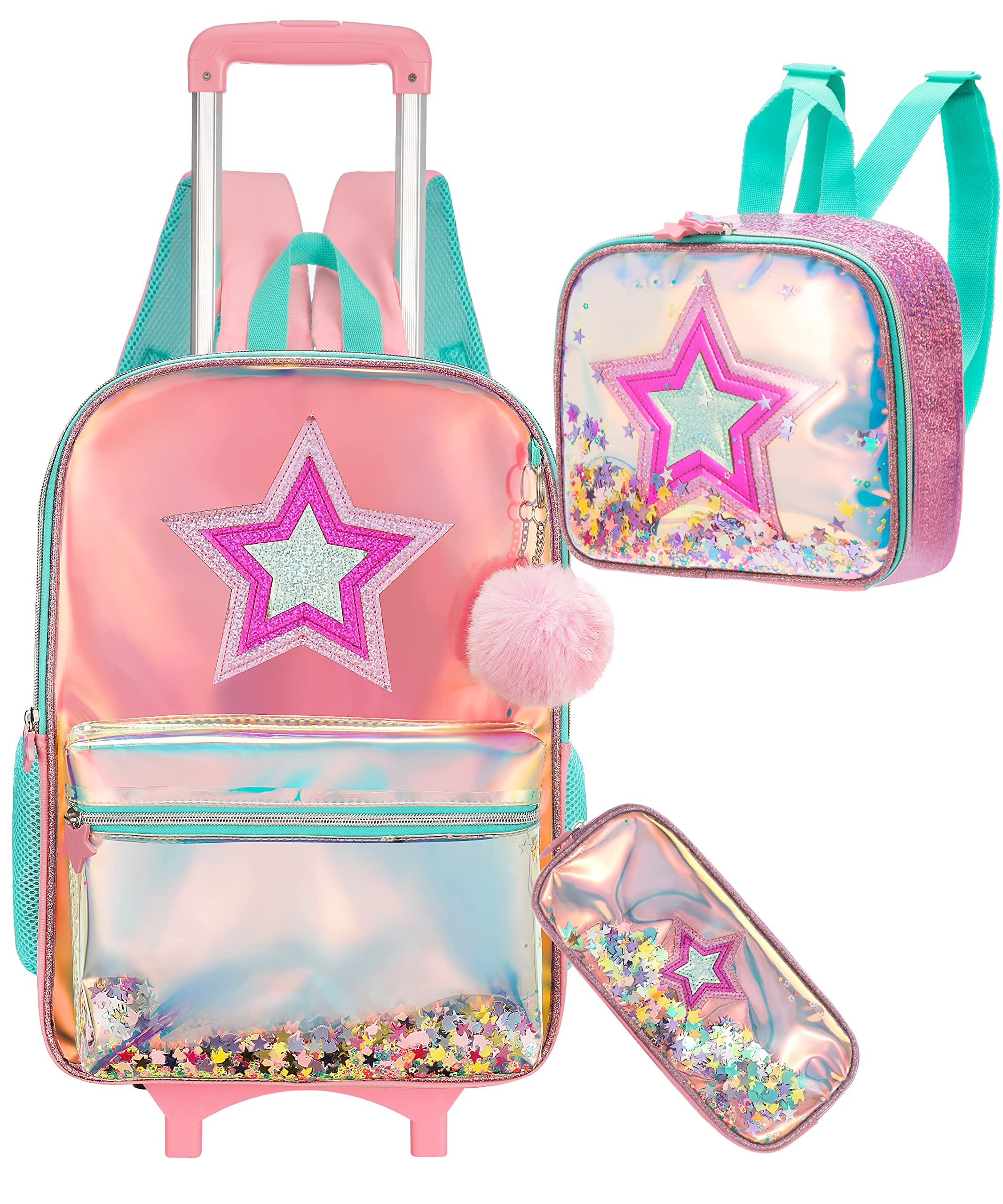 Unicorn Rolling Backpack for Girls with Lunch Bag - School & Travel