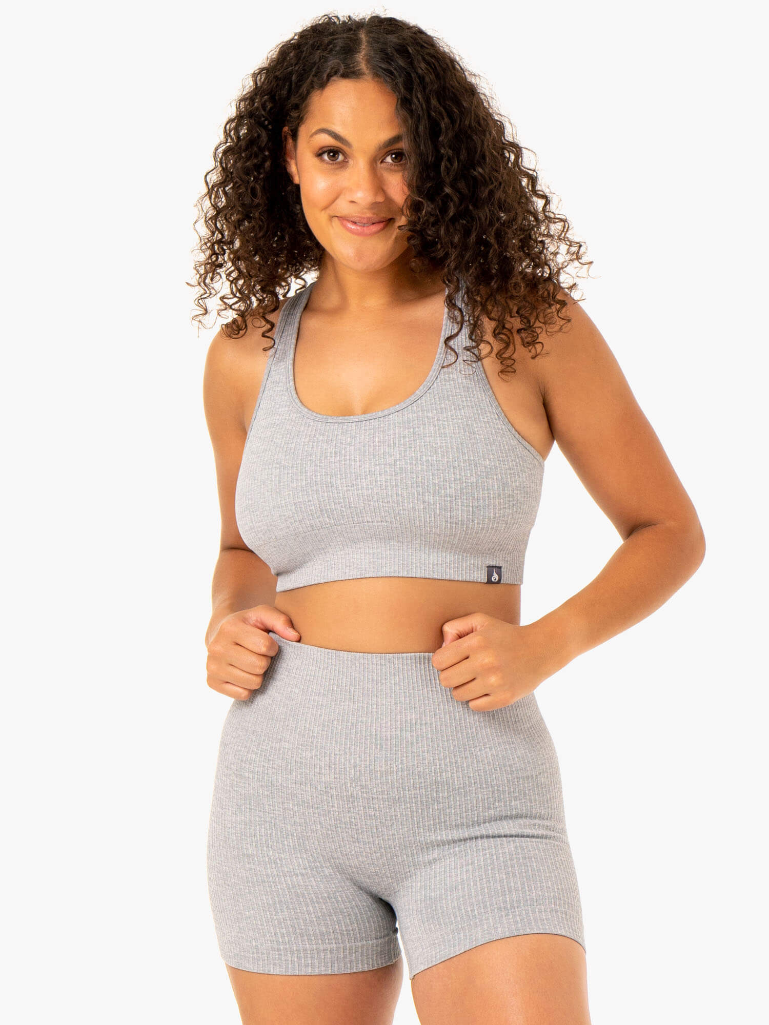High Support Rib Seamless Sports Bra - Light Grey Marl - Perfect for Yoga, Running & Gym Workouts