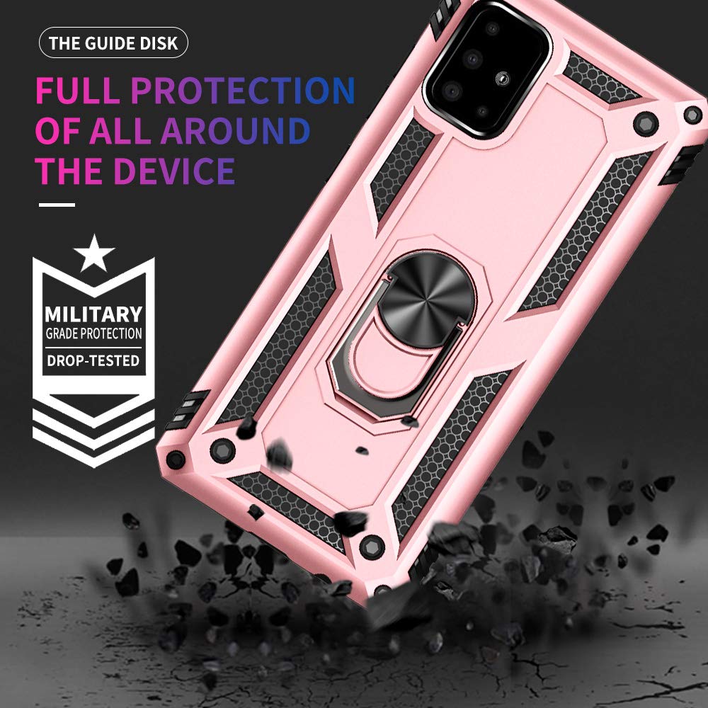 Samsung Galaxy A71 5G Case with Screen Protector - Military Grade Shockproof Phone Cover with Ring Stand, Rose Gold | Perfect for Outdoor Activities, Travel & Daily Protection