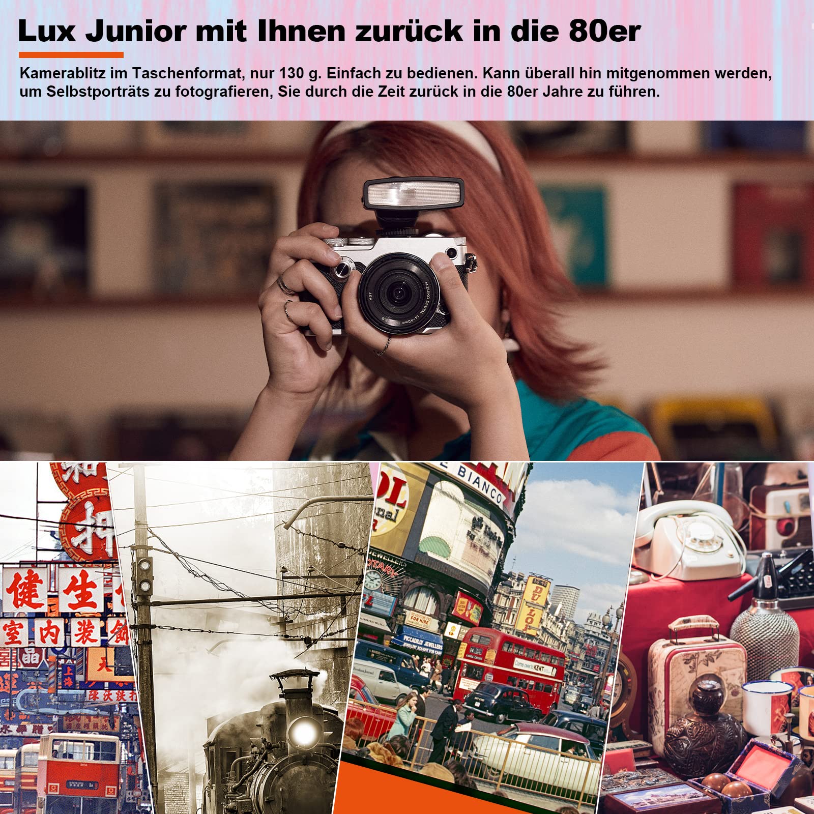 Godox Lux Junior Retro Camera Flash Speedlite - GN12, 6000K±200K CCT, Auto/Manual Modes (1/1-1/64 Power), 28mm Focal Length for Canon Nikon Sony Fuji Olympus DSLR & Mirrorless Cameras - Perfect for Portrait, Wedding & Event Photography