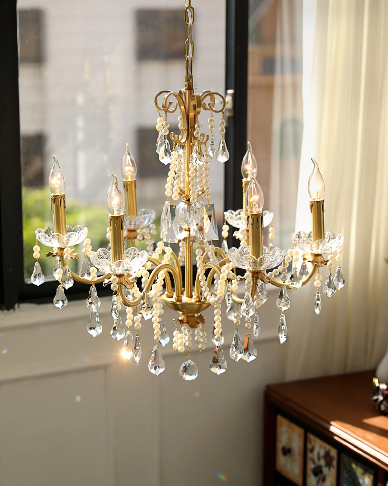 Elegant Crystal Pearl Chandelier - Modern Luxury Ceiling Light Fixture for Dining Room, Bedroom & Living Room Decor | Perfect for Weddings, Home Renovation & Interior Design