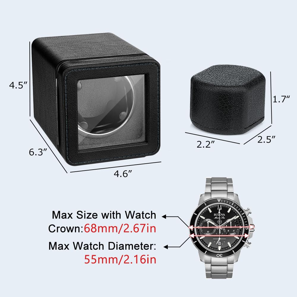 Premium Single Automatic Watch Winder for Rolex & Luxury Watches - Super Quiet Motor, 4 Rotation Modes, LED Display, USB-C Powered (Adapter Not Included) - Perfect for Watch Collectors & Nightstand Storage
