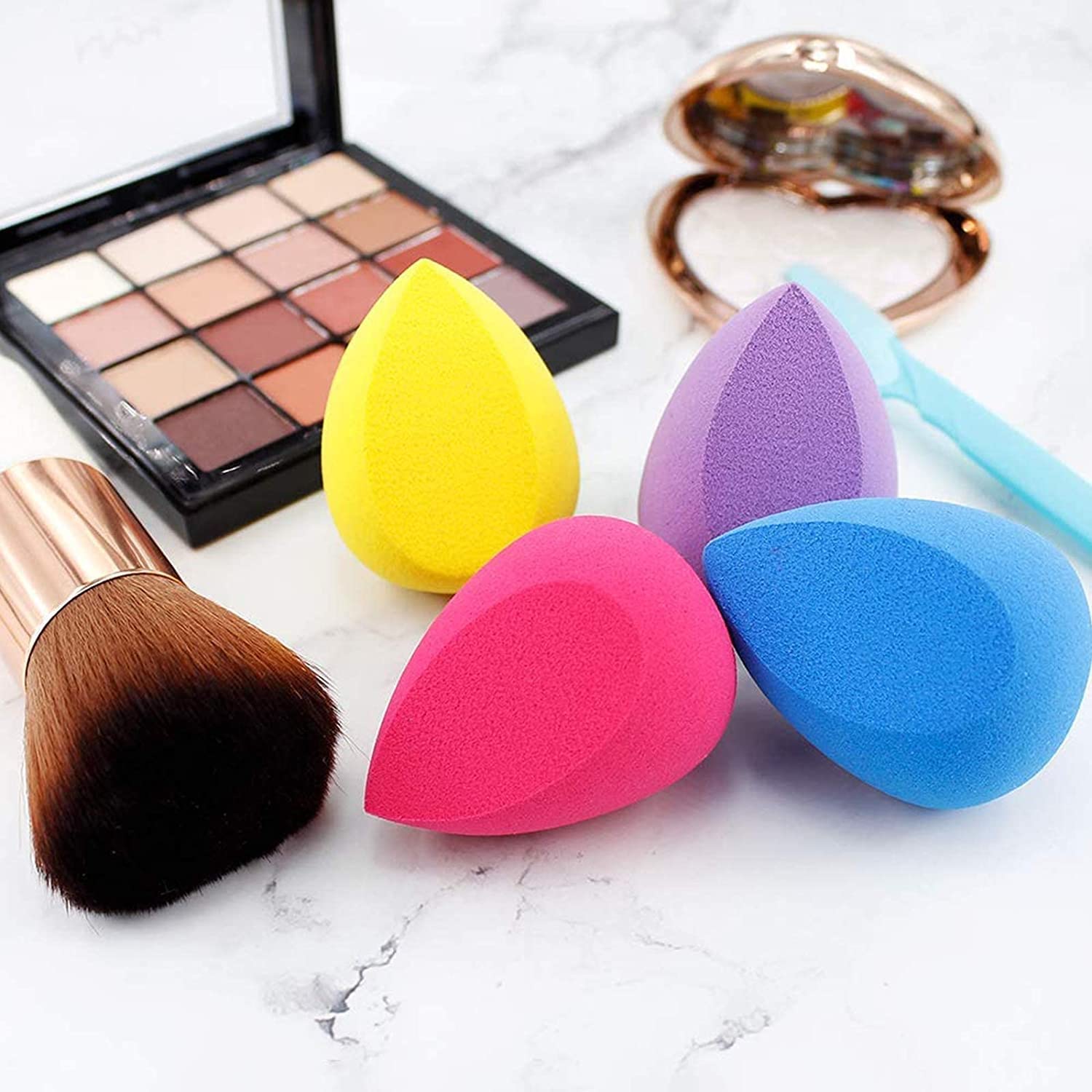 Sloane 1 Round Foundation Makeup Brush & 2-Piece Sponge Blender Set (Pack of 3) - Perfect for Flawless Liquid & Powder Foundation Application