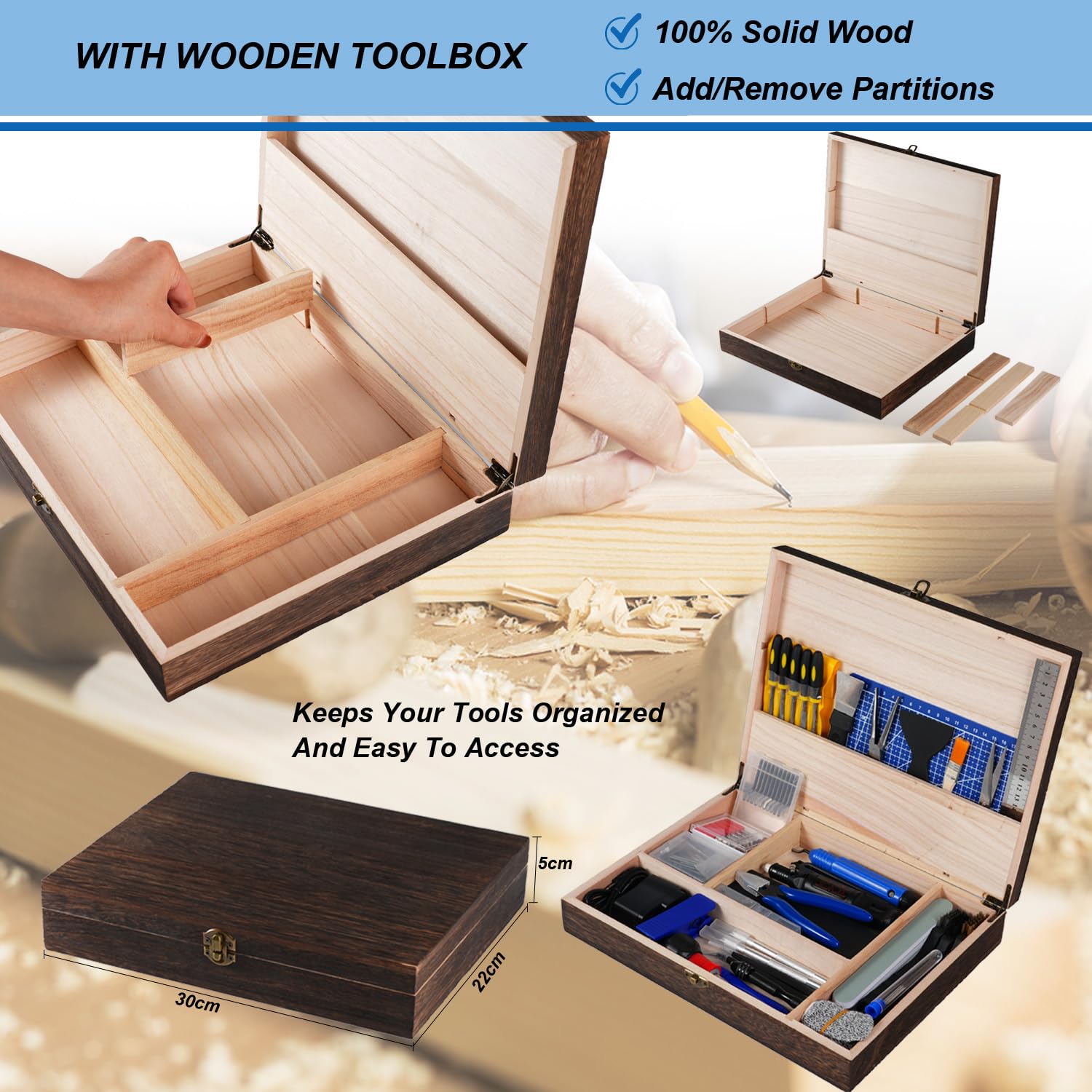 Premium 124-Piece 3D Printing Tool Kit with Wooden Toolbox - Includes Deburring Tool, Sanding Pens, Tube Cutter for Model Removing, Cleaning & Finishing - Perfect for DIY 3D Printing Projects, Model Repair & Crafting