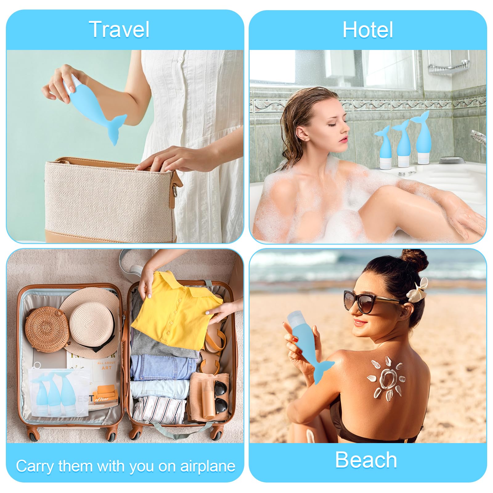 Toplive Leakproof Travel Bottles for Toiletries - TSA Approved Silicone Travel Size Containers Set - Perfect for Airplane Essentials, Women's Toiletry Kit & Vacation Packing Accessories