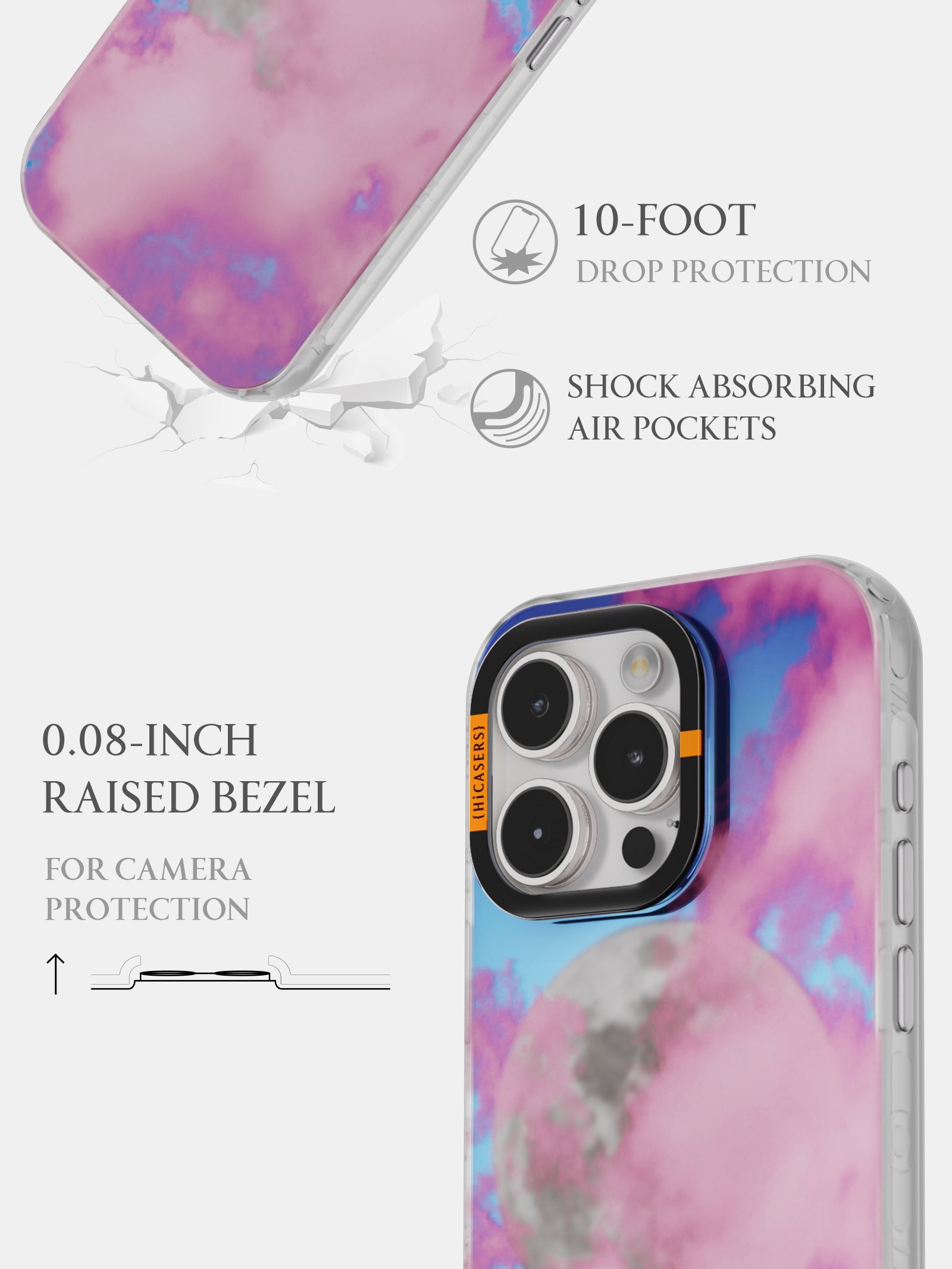 Moon Clouds Mirror Phone Case - Pink Aesthetic Protective Cover for iPhone & Samsung, Perfect for Girls & Women | Cute Gift Idea for Birthday, Valentine's Day