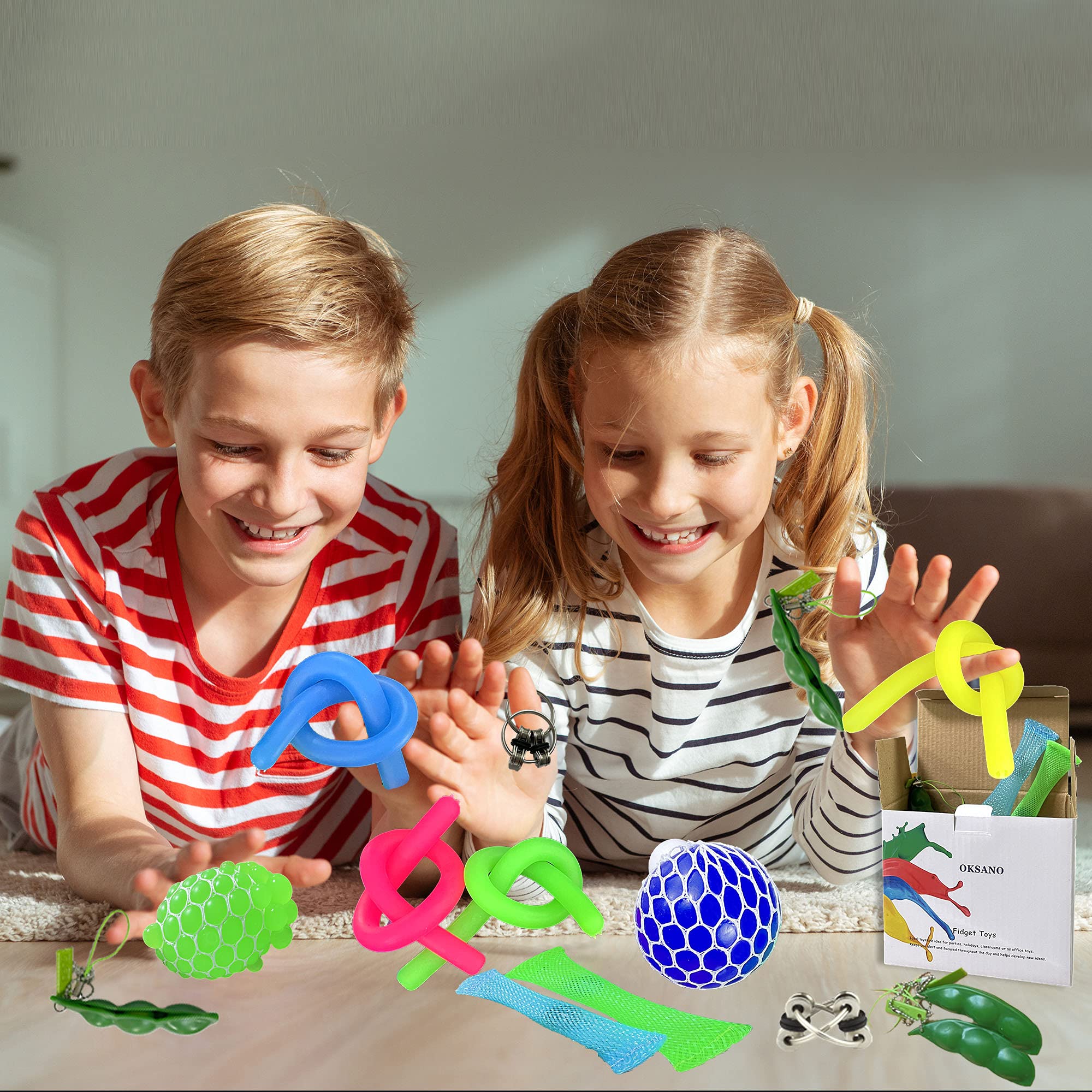 12Pcs Sensory Stress Relief Toys for Kids & Adults - Autism Fidget Toys, ADHD Anxiety Relief, Squeeze Ball, Flippy Chain, Soybean Stress Toys, Twisting Toys - Perfect for Classroom, Office & Travel