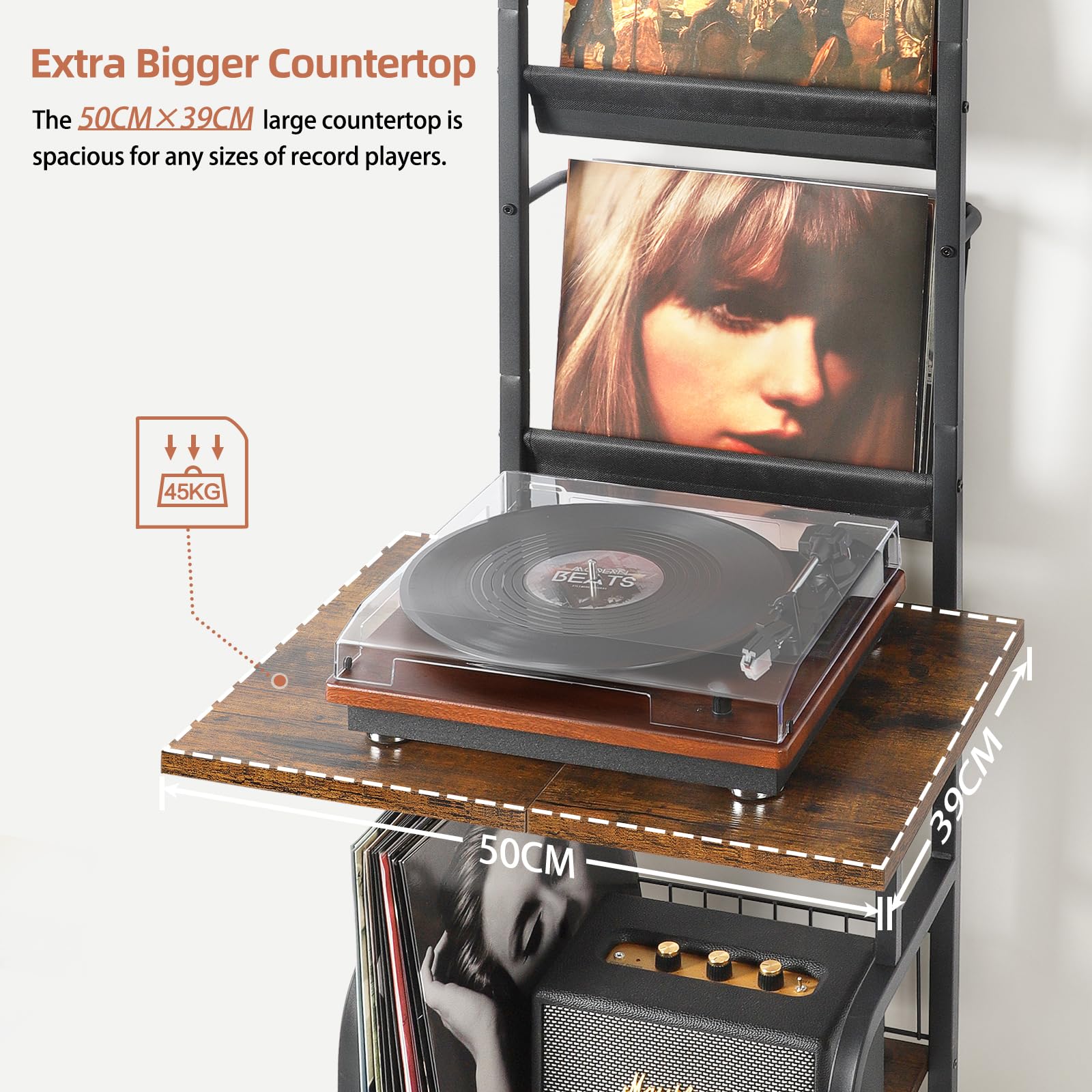 Bikoney Vinyl Record Storage Stand - Holds Up to 200 Albums | Turntable Cabinet & Wall Mount for Vinyl Records | Perfect for Living Room, Home Theater & Music Studio Organization