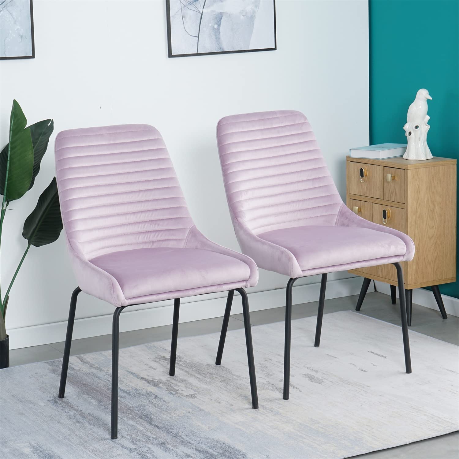 2 Velvet Dining Chairs - Modern Upholstered Living Room Chairs with Back Support, Elegant Vanity Stool for Bedroom (Pink) - Perfect for Dining Rooms, Home Offices & Boudoir Seating