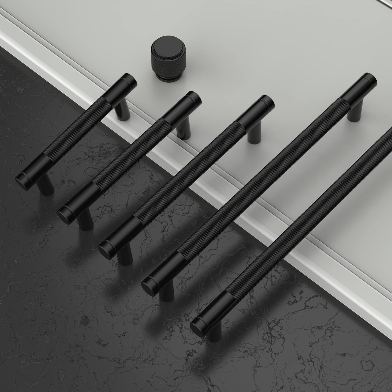 Amerdeco 10 Pack Matte Black Knurled Cabinet Knobs - Kitchen & Bathroom Hardware Pulls for Drawers, Dressers, Cupboards & Wardrobes - Durable Zinc Alloy Handles for Home Furniture Upgrade (ZH0031) - Perfect for Modern Farmhouse, Industrial & Contemporary Decor Styles