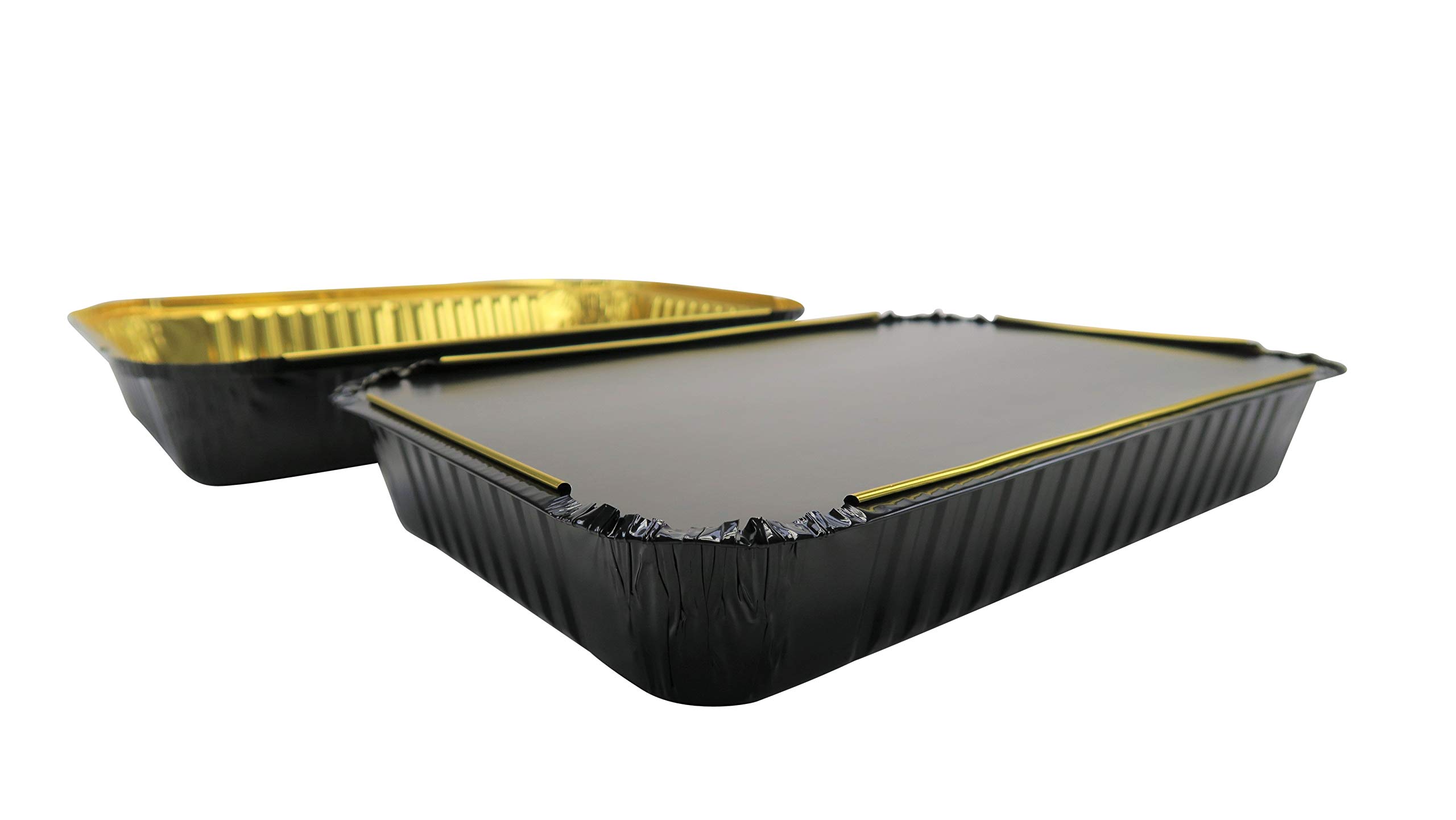 KitchenDance Disposable Colored Aluminum Oblong Baking Pan with Lid - 4 lbs Aluminum Foil Pans for Home & Restaurants - Perfect for Cakes, Lasagna, Casseroles & Meal Prep - 200 Count Black with Gold Interior (25 Pack) #52180L