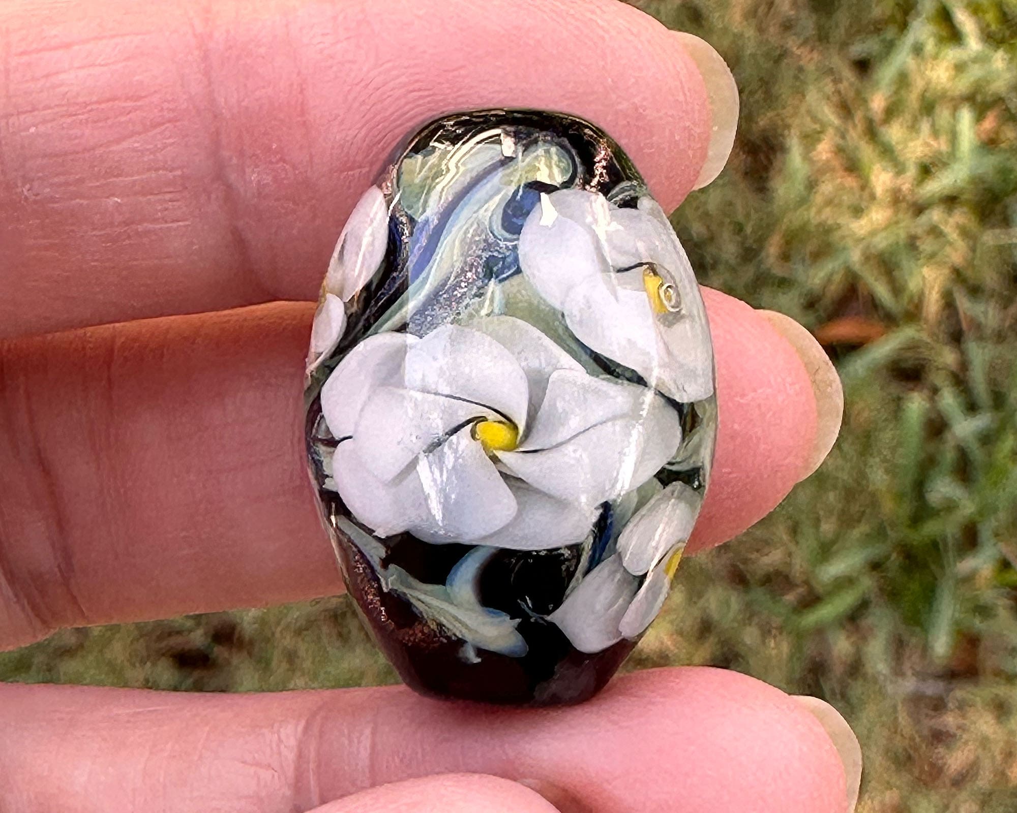 Handmade Black Floral Lampwork Glass Focal Bead for Jewelry Making - DIY Necklace, Bracelet & Earring Designs - Perfect for Bohemian & Artistic Creations
