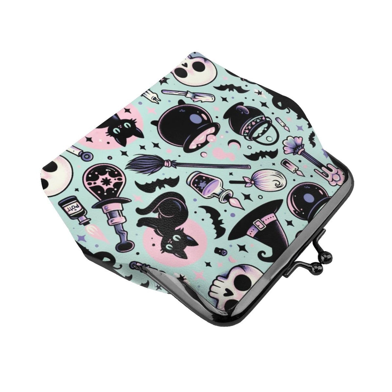 Gothic Pu Leather Buckle Coin Purse - Halloween Witch Style Kiss-Lock Wallet for Women - Perfect for Cosplay, LARP, and Dark Aesthetic Fashion Accessories