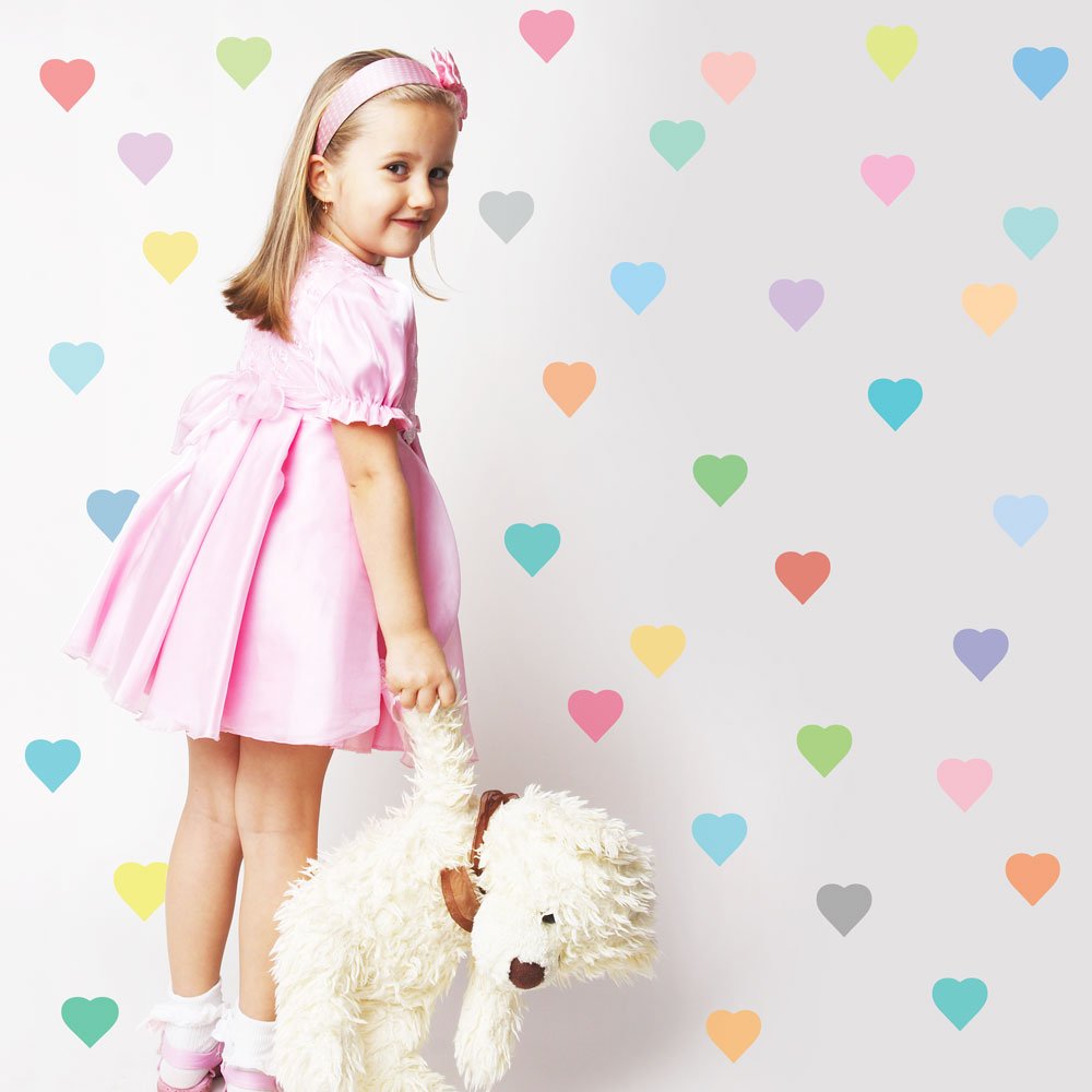 Pastel Heart Wall Decals - Removable Fabric Heart Stickers for Nursery, Bedroom & Home Decor - Peel and Stick Wall Art for Girls Room, DIY Home Decoration