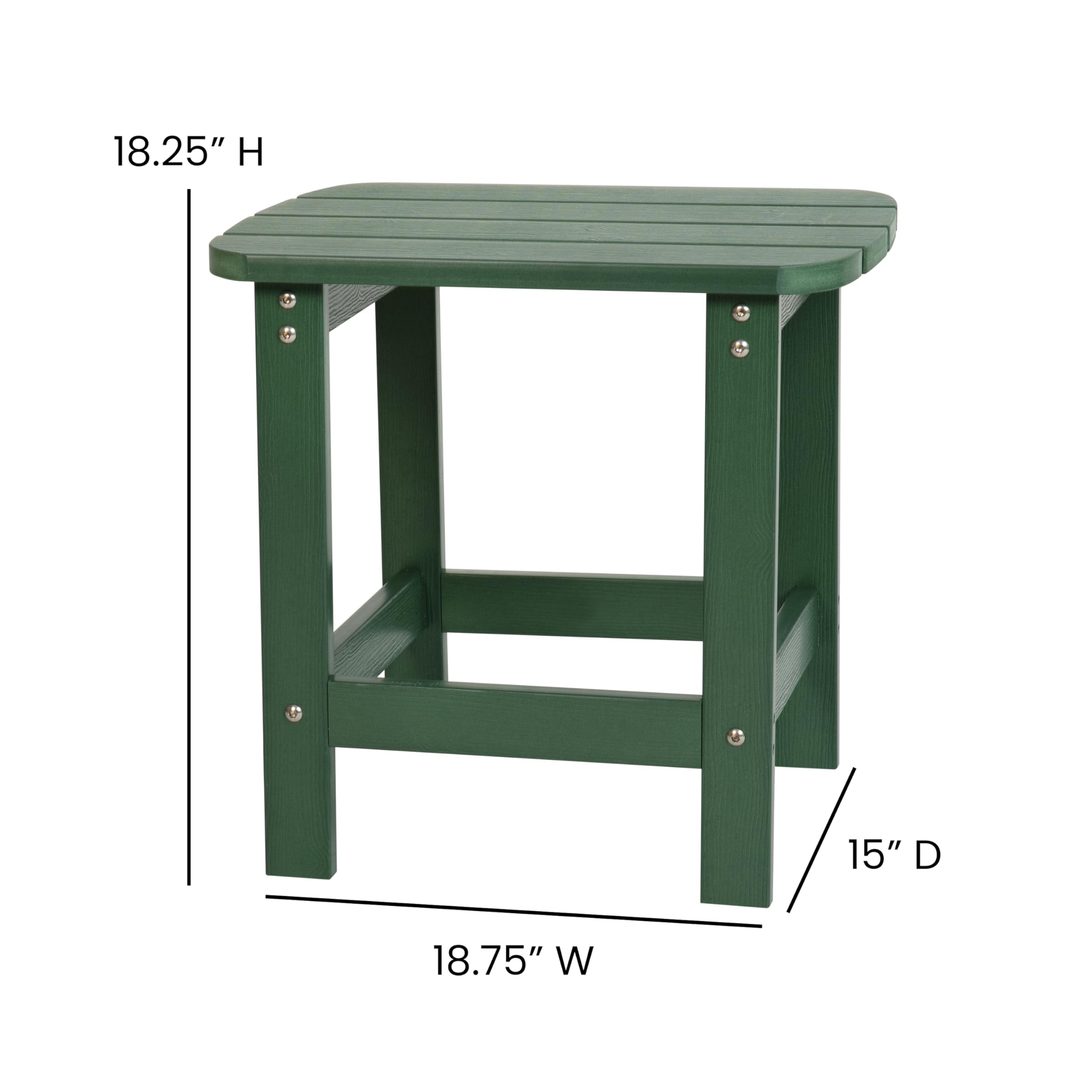 EMMA + OLIVER Green Adirondack Style Outdoor Furniture Set - Side Table with 2 Chairs for Patio, Garden & Poolside Relaxation