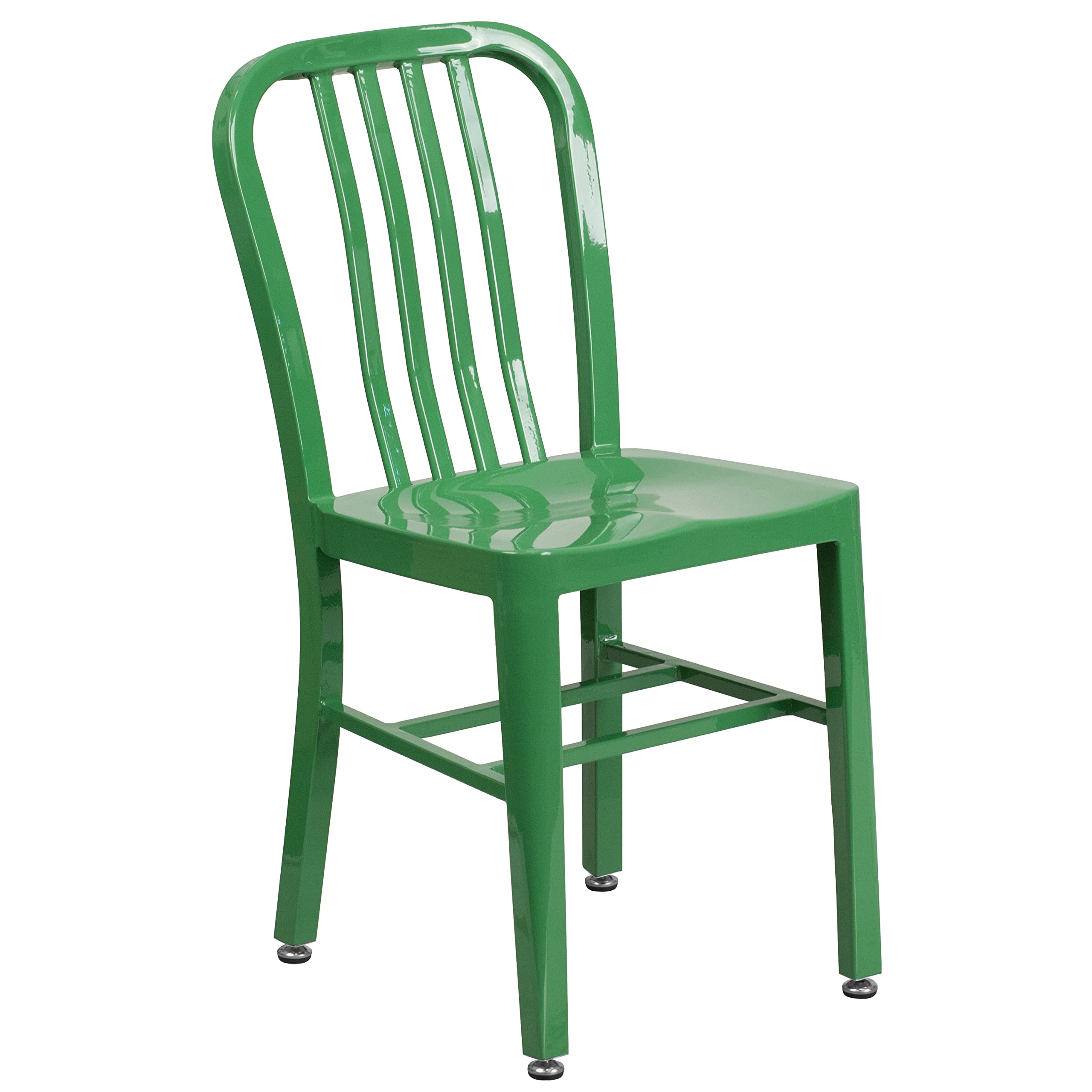 Merrick Lane Santorini Indoor/Outdoor Dining Chair - Green Galvanized Steel Frame - 18 Inch Seat - Slatted Back - Perfect for Patio, Garden, and Dining Room Decor