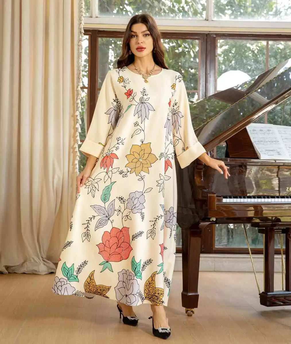 Elegant Hotfix Rhinestone Beaded Caftan Dress for Women - Perfect for Eid Celebrations, Weddings & Special Occasions