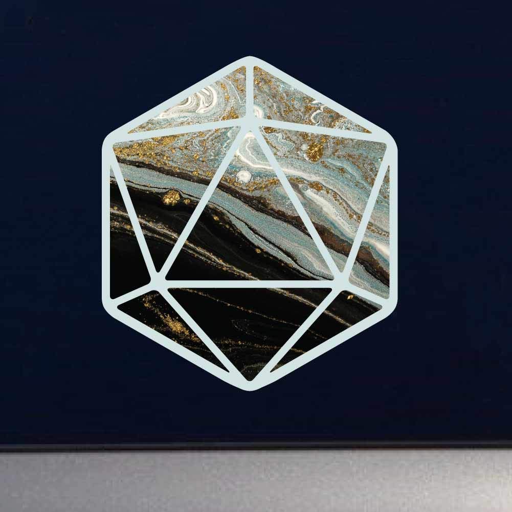 D20 Dice Silhouette Black & White Swirl Paint Pour Vinyl Decal - 4 Inch Waterproof Sticker for Gaming Accessories, Laptops, Cars, Windows, Home Décor | Perfect for Tabletop RPGs, DIY Crafts & Geek Gifts