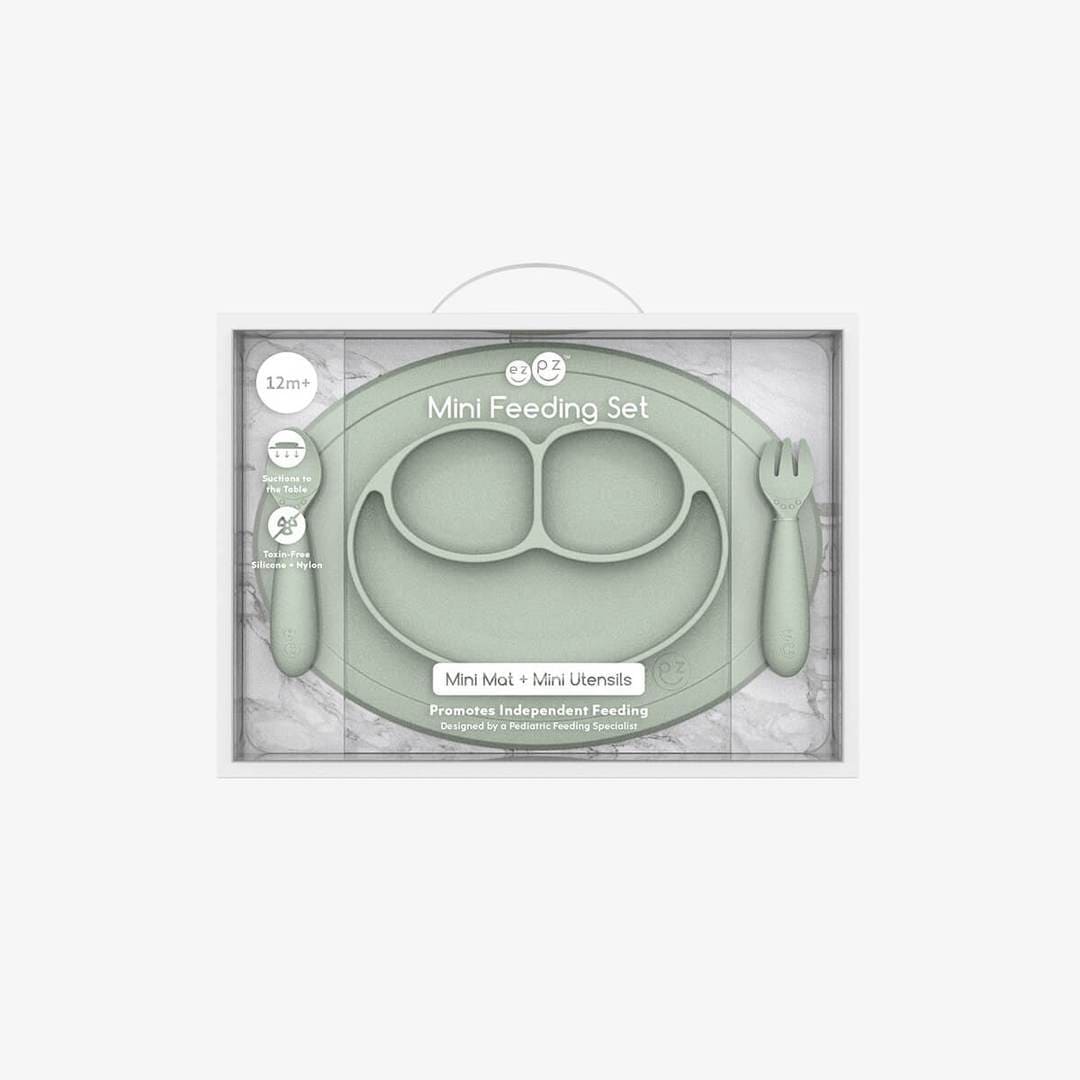 EZPZ Mini Feeding Set for Babies & Toddlers - BPA-Free Silicone Placemat with Built-in Plate & Spoon - Perfect for High Chairs, Travel & Mess-Free Mealtime