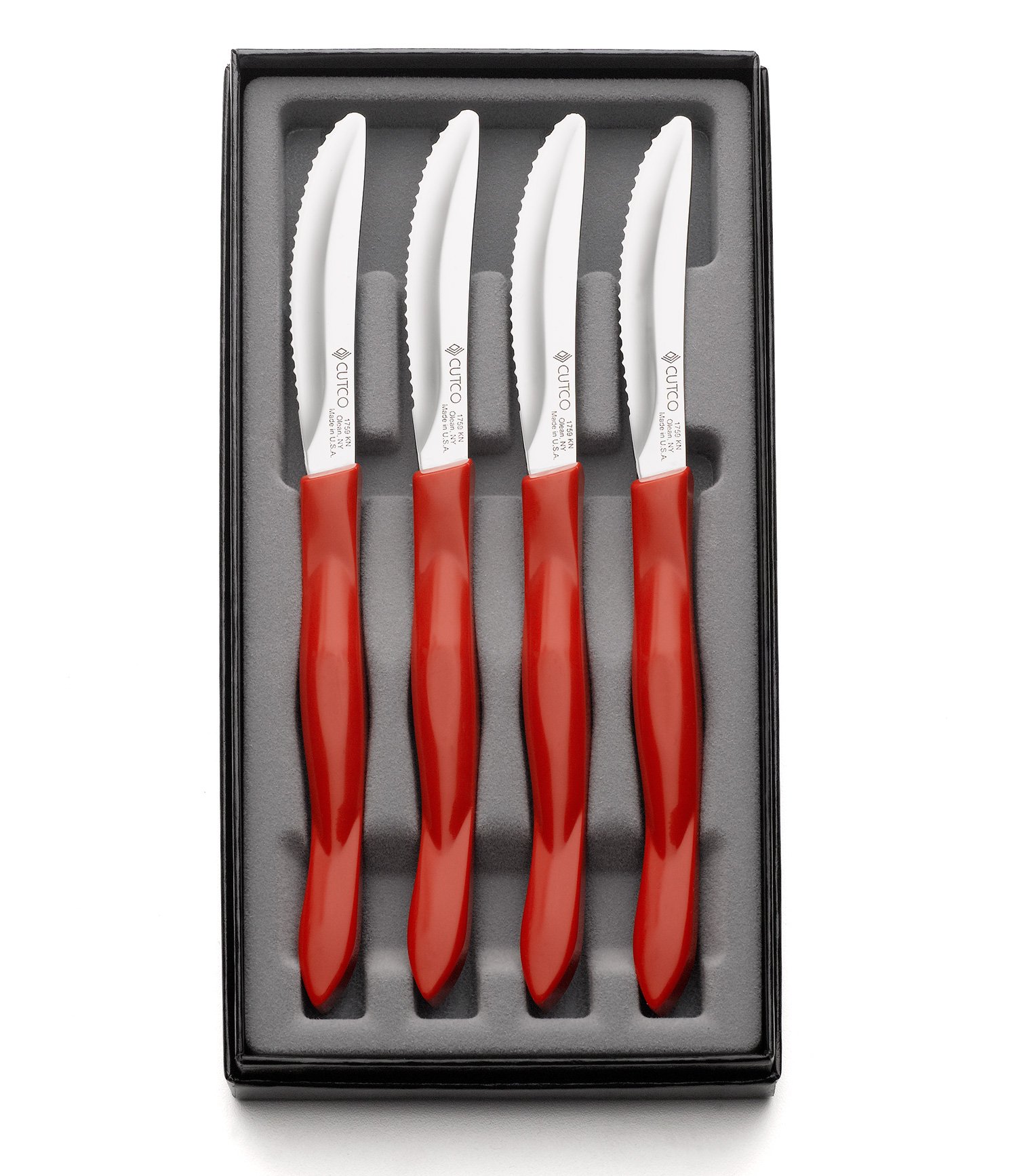 Cutco #1865 4-Piece Table Knife Set with Red Handle - Premium Stainless Steel Cutlery Gift Box Set for Dining, Kitchen & Home Entertaining
