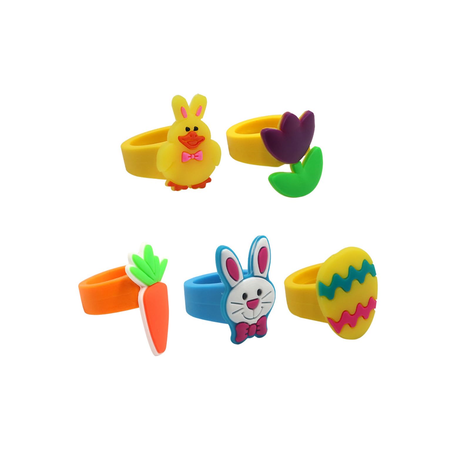 BinaryABC Easter Kids Play Rings - 10Pcs Colorful Children's Toys for Easter Party Favors, Gifts & Egg Hunt Prizes - Fun Dress-Up Jewelry for Girls & Boys