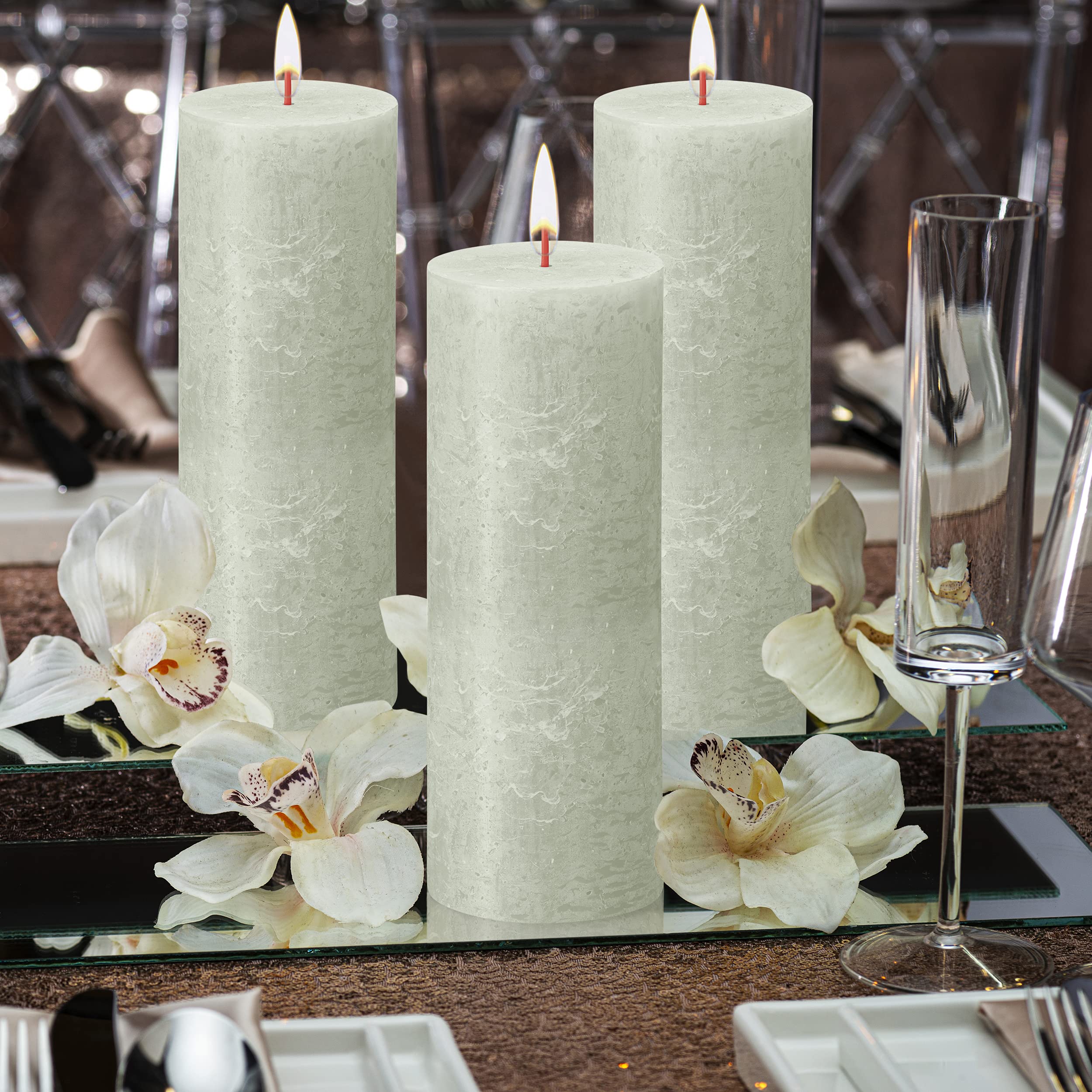 BOLSIUS 4-Pack Foggy Green Rustic Pillar Candles - 2.75 x 7.5 Inch Unscented Dripless Smokeless Candles - Premium European Quality with Natural Plant-Based Wax - 85 Hour Burn Time - Perfect for Wedding Centerpieces, Dinner Parties & Holiday Decor