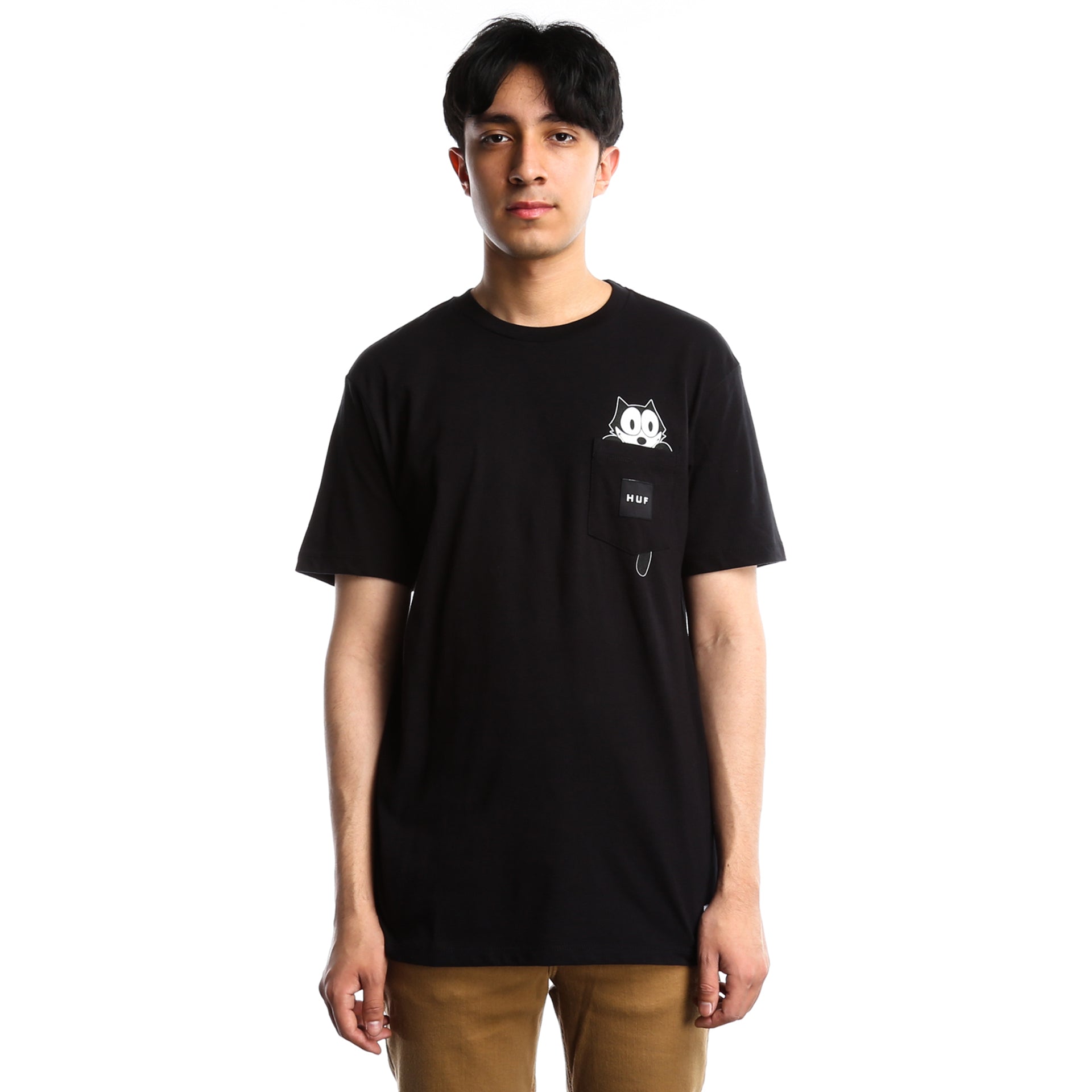 HUF x Felix Watching Pocket Tee - Black Cotton Graphic T-Shirt for Men | Streetwear Fashion & Casual Wear