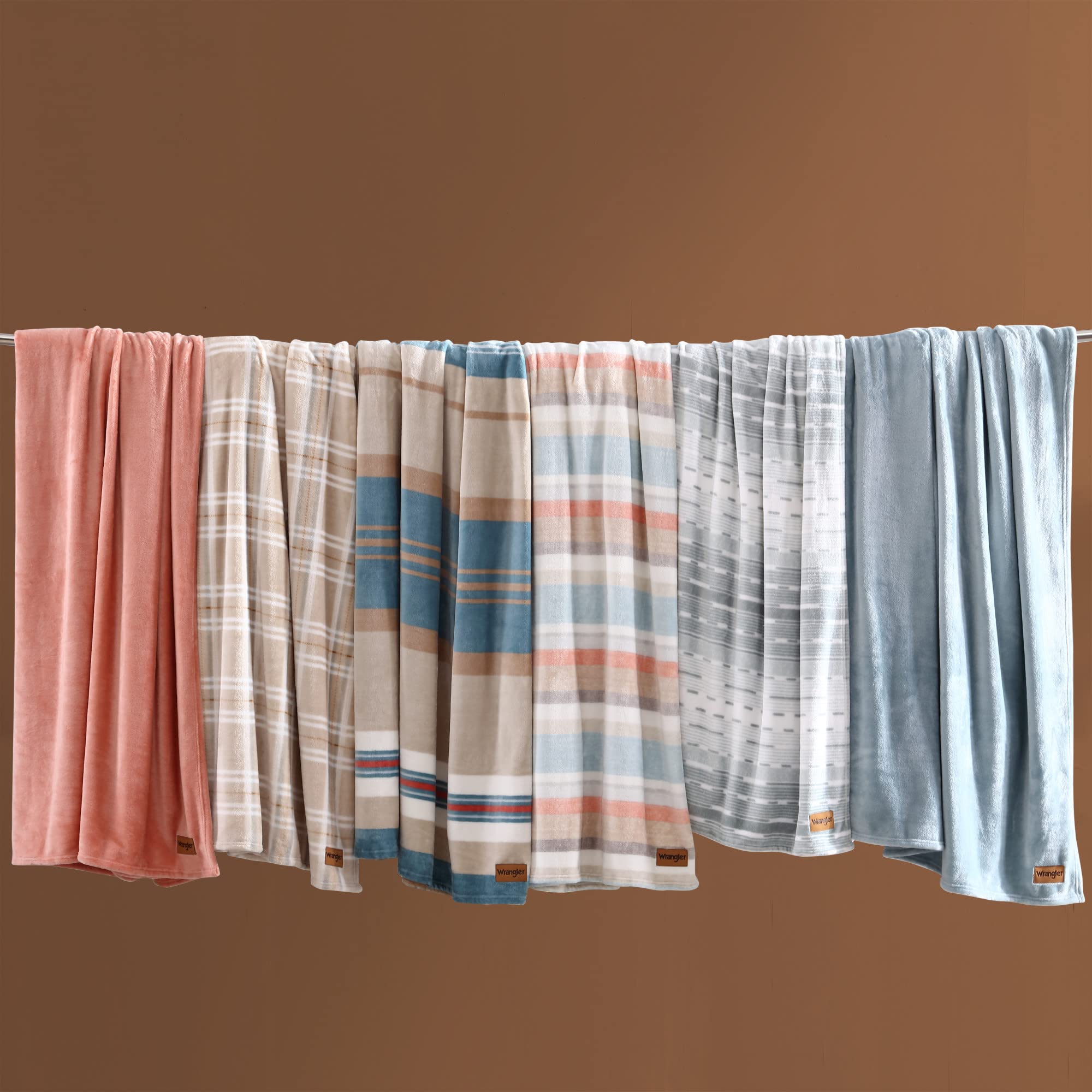 Wrangler Ultra Soft Plush Fleece Blanket - Full/Queen Size Yellowstone Inspired Bedding | Warm & Cozy for Bed, Couch, Camping (Glen Canyon Stripe Blue)