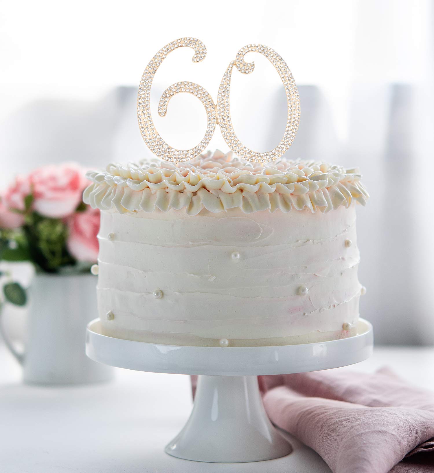 60th Birthday Cake Topper - Bling Crystal Rhinestone Gold Decorations | Elegant Keepsake for Anniversary, Retirement & Milestone Celebrations | Perfect for Cakes, Cupcakes & Dessert Tables