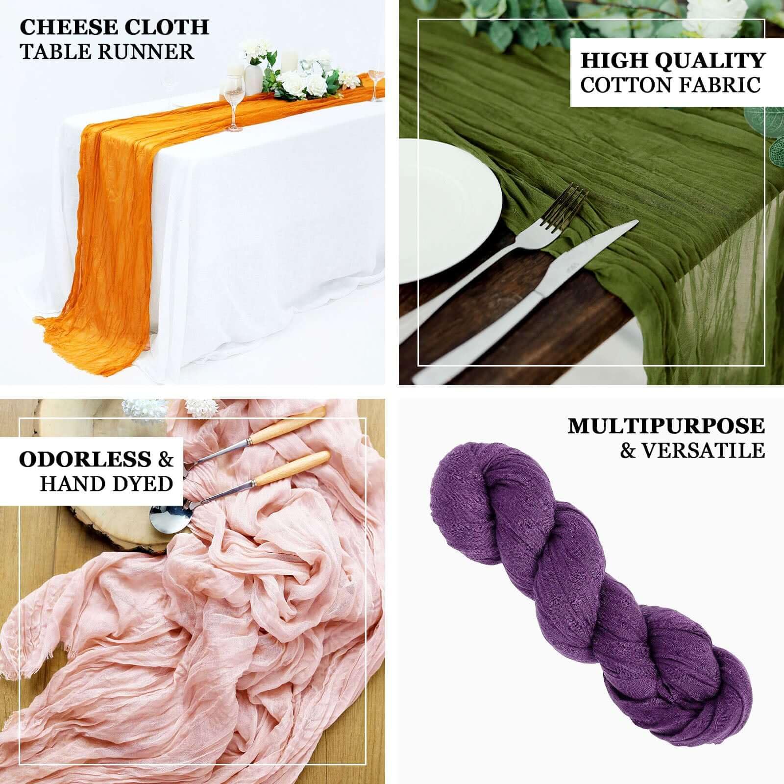 Efavormart 10FT Cheesecloth Table Runner - Boho Wedding Decor, Gauze Fabric Table Cover for Rustic Wedding, Party, Baby Shower - Blush Rose Gold