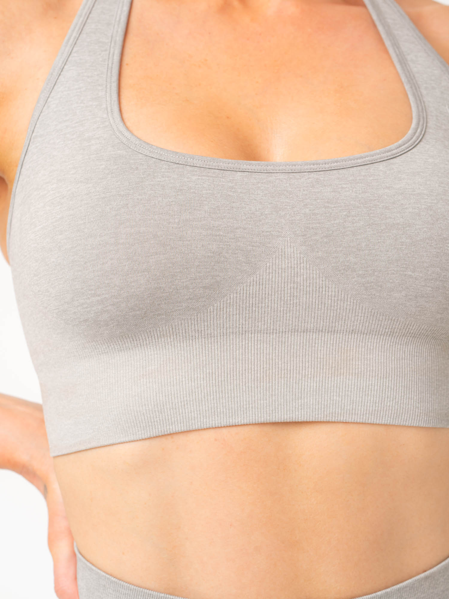 Contour Halter Bra - Light Grey Marl - Comfortable Support for Yoga, Workouts & Everyday Wear