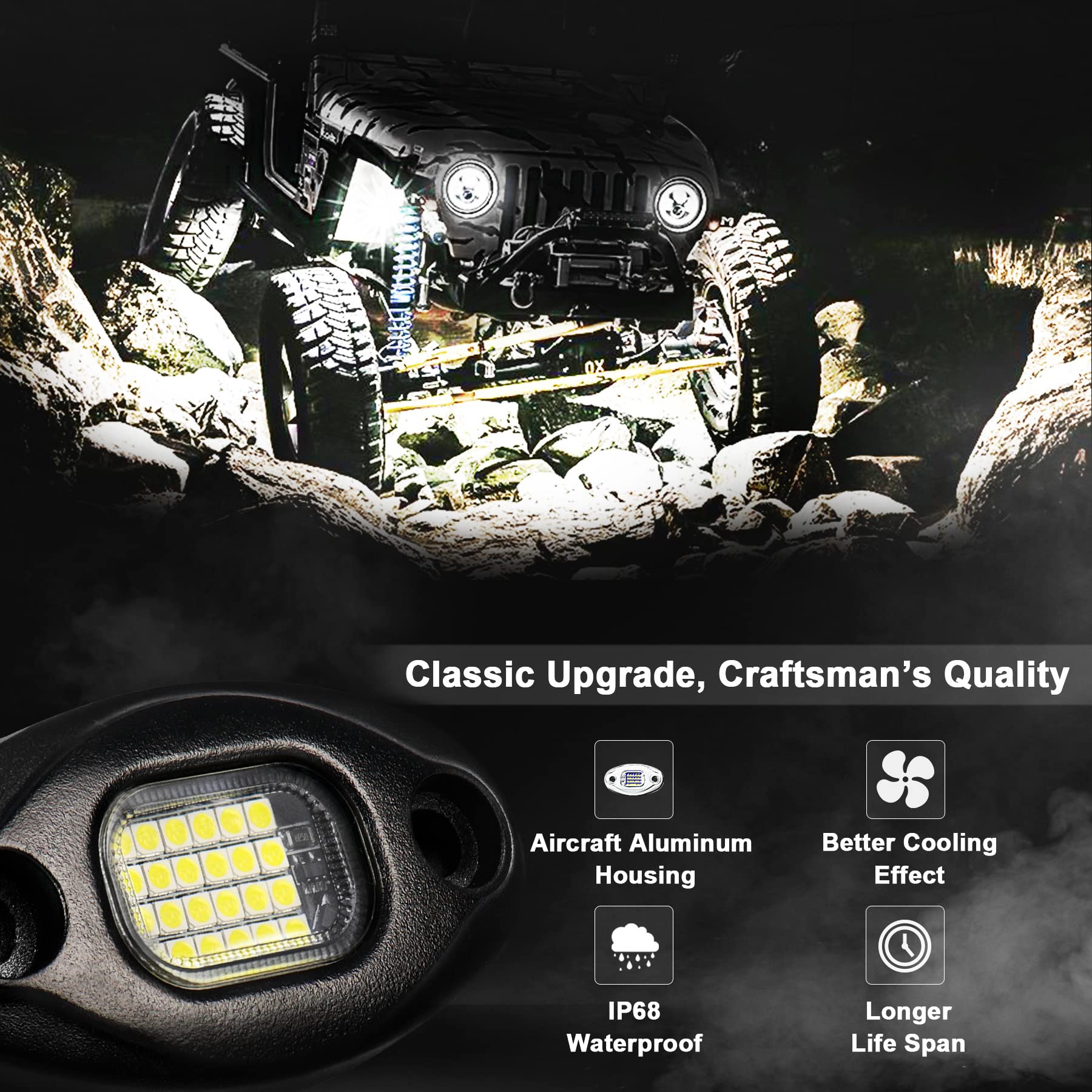 4PCS ALIGZ White Rock Lights with 15FT Wiring Harness - Waterproof LED Underglow Lights for Trucks, UTV, ATV, RZR - Off-Road Vehicle Accent Lighting for Night Driving & Custom Car Styling - Enhance Safety & Visibility for Off-Roading, Night Cruising & Vehicle Customization - Perfect for Trail Rides, Mudding, Camping & Outdoor Adventures - Ideal for Jeep, Truck & Off-Road Enthusiasts - Great for Car Shows, Nighttime Safety & Off-Road Exploration