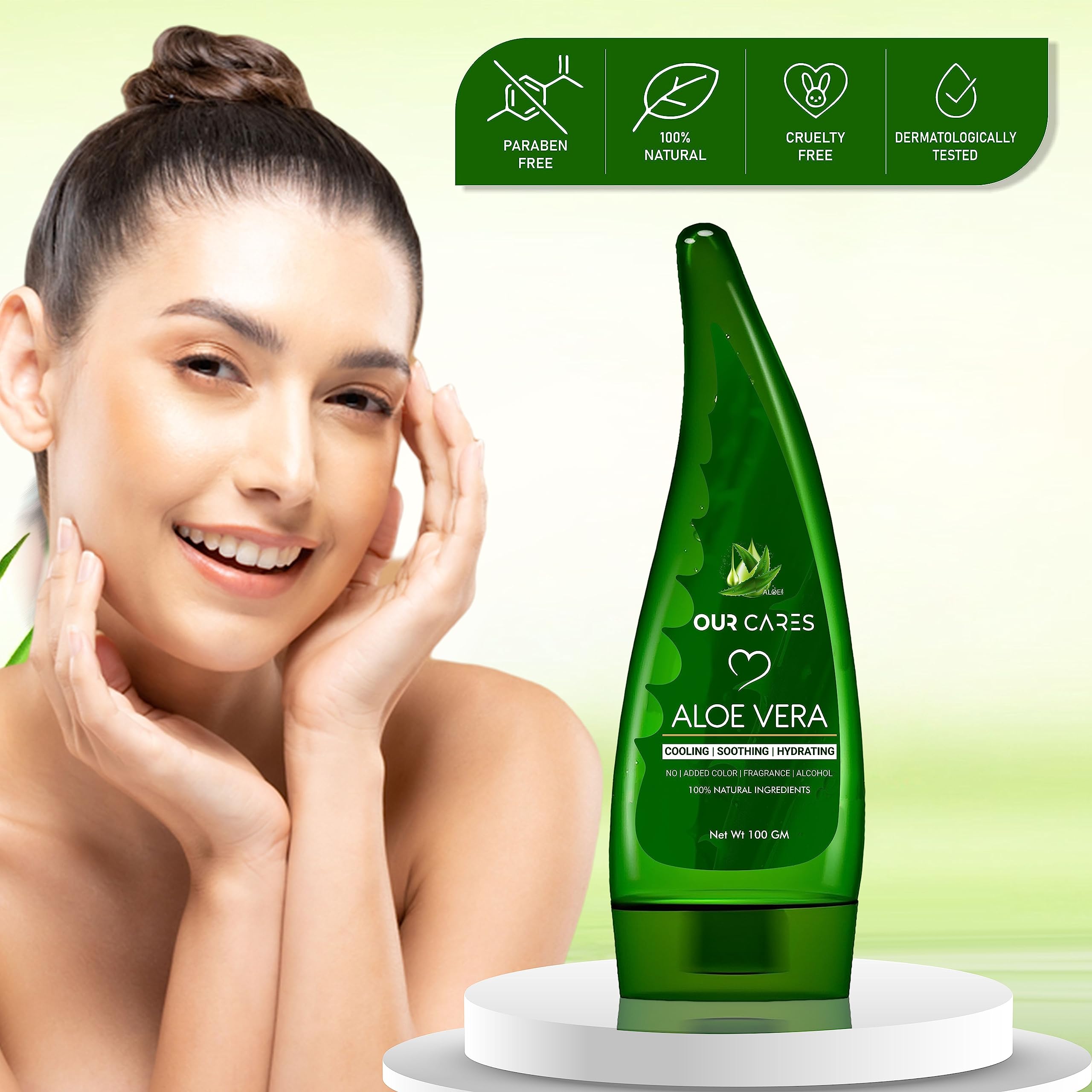 OURCARES Pure Aloe Vera Gel for Face, Skin & Hair Care | Natural Moisturizer for Glowing Skin | Paraben-Free, No Mineral Oils or Silicones | Fragrance-Free & Hypoallergenic - 100g | Perfect for Sunburn Relief, Daily Hydration & Hair Conditioning