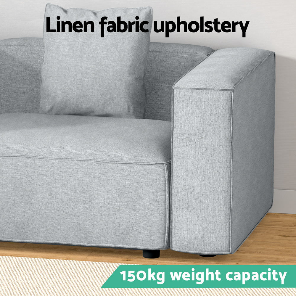 Artiss Modular Sofa Chaise Set - 1 Seater Grey Linen Fabric Sectional Couch with Adjustable Design for Living Room, Lounge, and Small Spaces