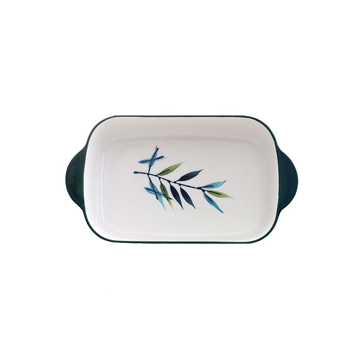 8 x 5 Inch Ceramic Baking Dish with Handle - Oven Safe Lasagna Pan, Cheese Bakeware, Rice Bowl - Perfect for Roasting, Serving & Table Presentation (Leaf Design, 1 Piece) - Ideal for Family Dinners, Potlucks & Holiday Meals