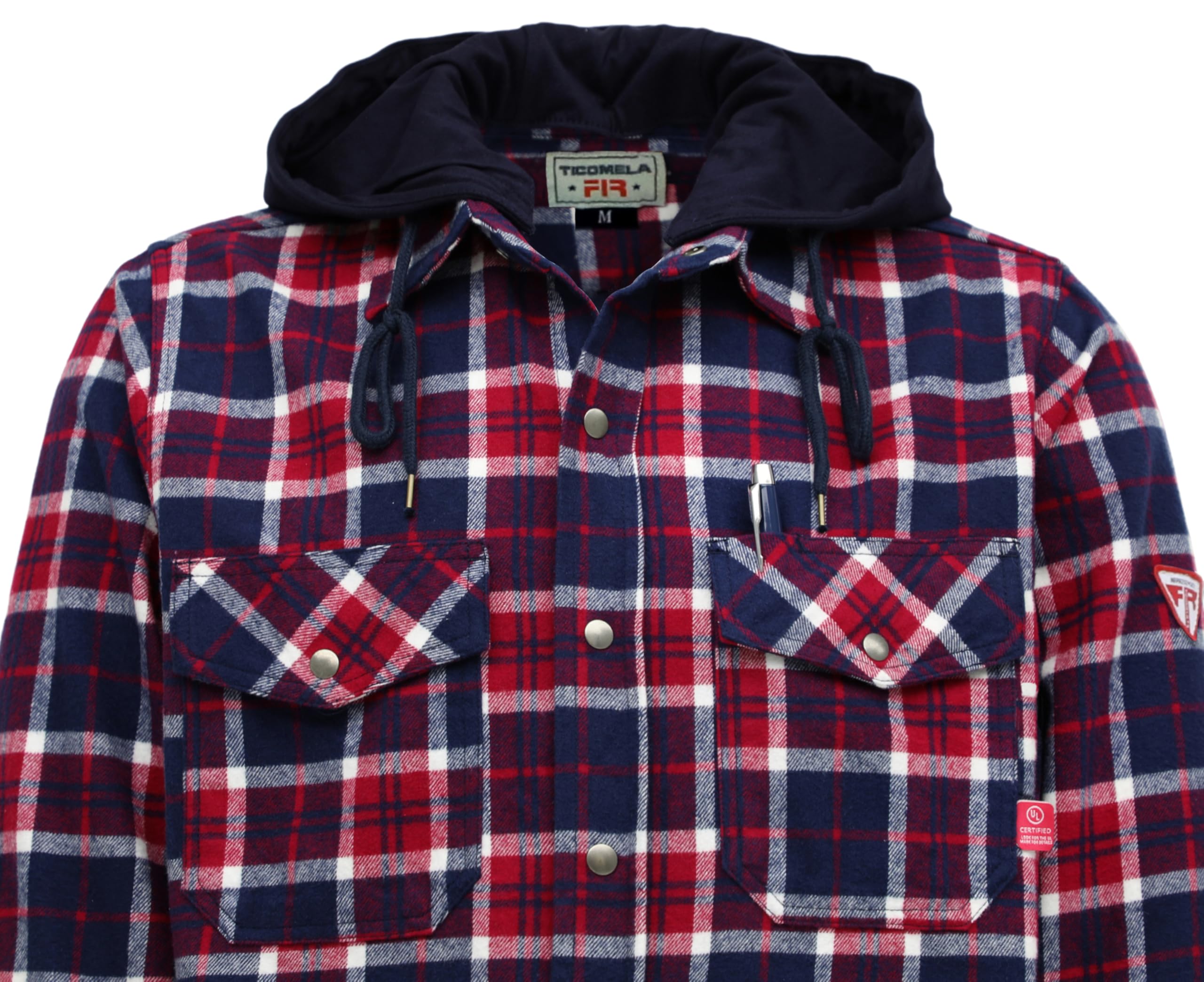 TICOMELA FR Men's Heavyweight 8.5oz Flame Resistant Flannel Shirt - Fire Retardant Plaid Welding Jacket for Construction & Outdoor Work Safety