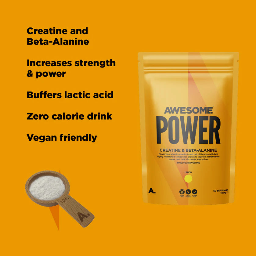 Awesome Supplements Power 450g | Premium Creatine & Beta-Alanine Powder for Muscle Growth & Endurance | Pre-Workout & Post-Workout Supplement for Athletes & Bodybuilders