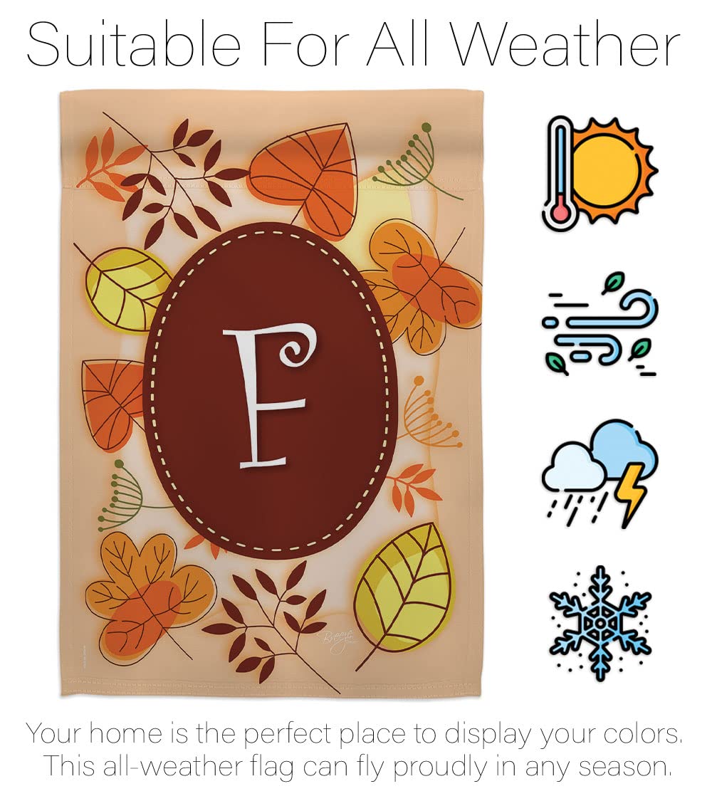 Breeze Decor Autumn F Initial Fall Harvest Flag Set - 28x40in Thick Fabric for Seasonal Home Decor
