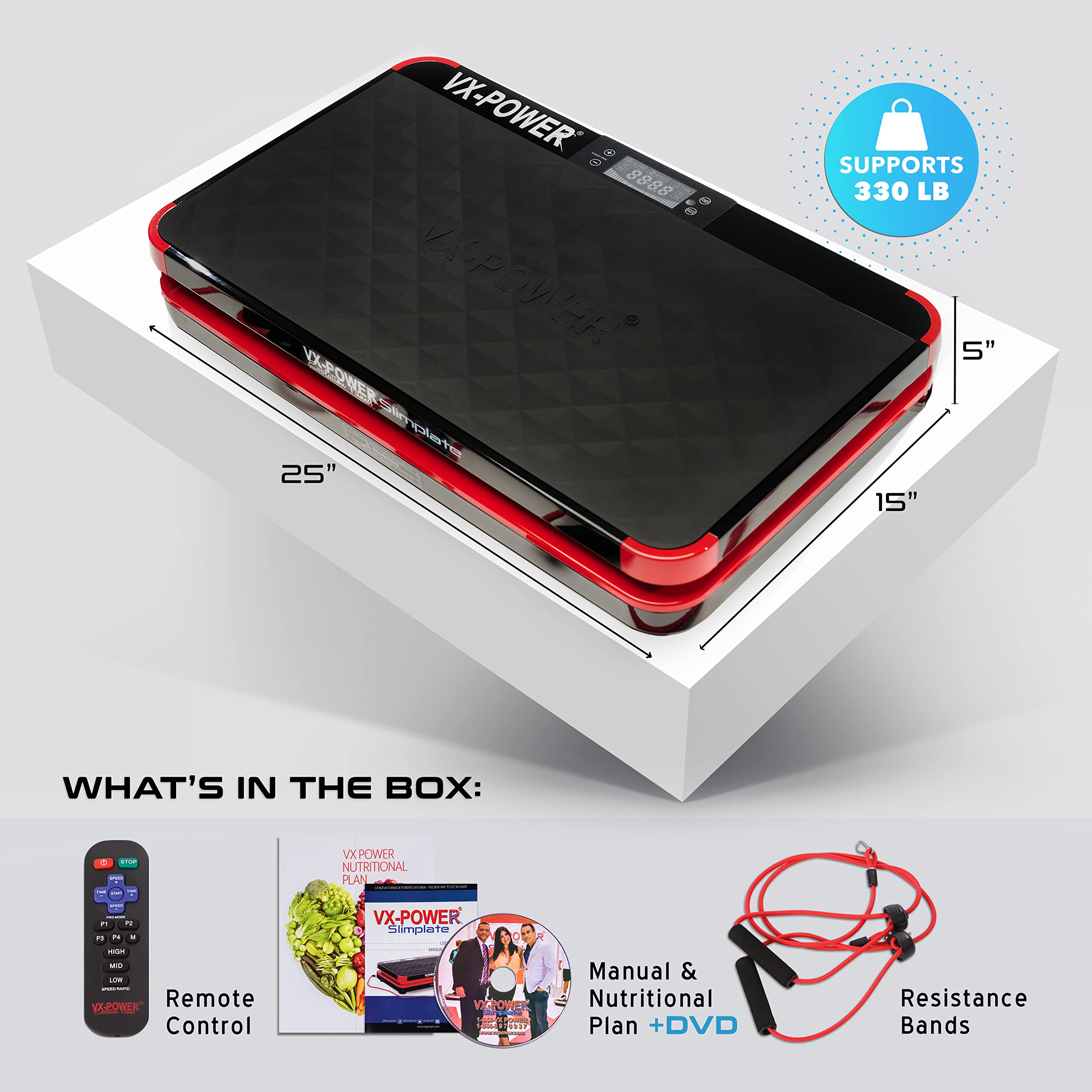 VX-Power SlimPlate Digital Vibration Platform - Whole Body Oscillating Exercise Machine with Resistance Bands & Bluetooth Speakers for Home Cardio, Weight Loss, Muscle Toning & Fitness - Perfect for Home Gym, Workout Recovery & Relaxation