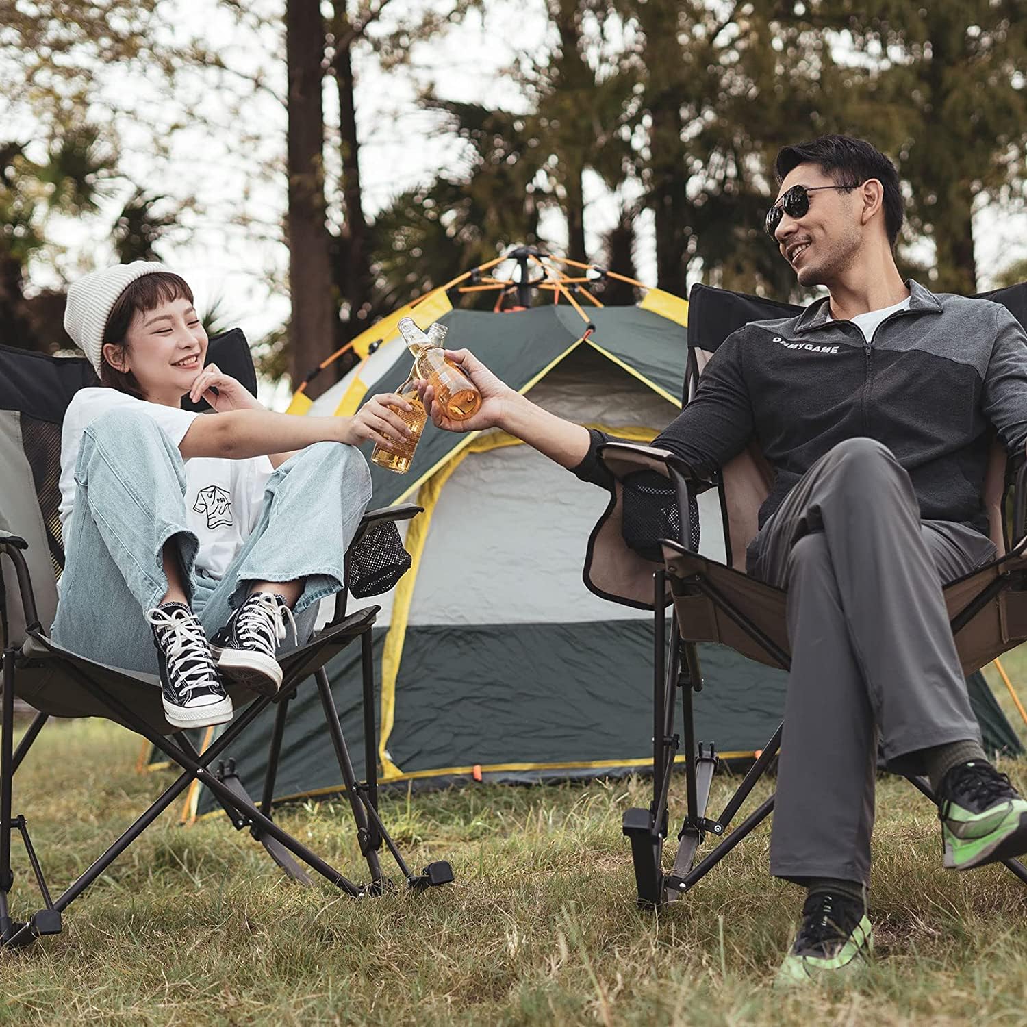 **SUNNYFEEL 2-Pack Oversized Folding Rocking Camping Chairs with Storage Pocket & Carry Bag – Heavy Duty Portable Lawn Chairs for Outdoor, Picnic, Beach, Patio, Lounge, and Camping**