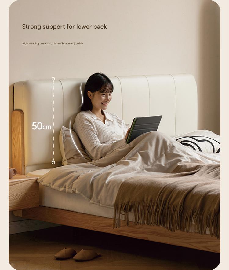 Solid Oak Wood Modern Minimalist Soft Leaning Bed Frame - Queen Size Platform Bed for Bedroom, Guest Room & Small Spaces