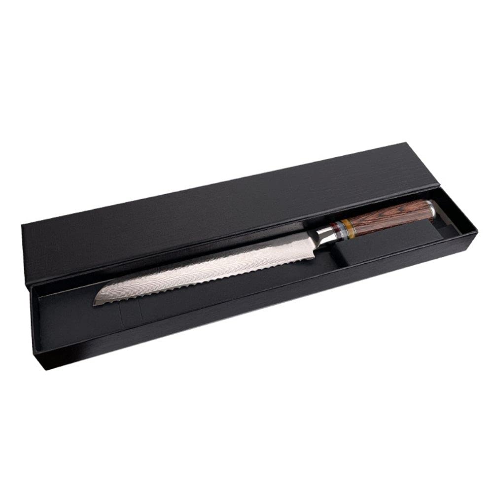 8 Inch 67 Layer Damascus Steel Japanese Bread Knife - Super Sharp Serrated Kitchen Knife with Ergonomic Handle & Gift Box - Perfect for Slicing Bread, Cake, Pastry, Fruits and Cooking - Ideal for Home Chefs, Bakers and Professional Kitchens