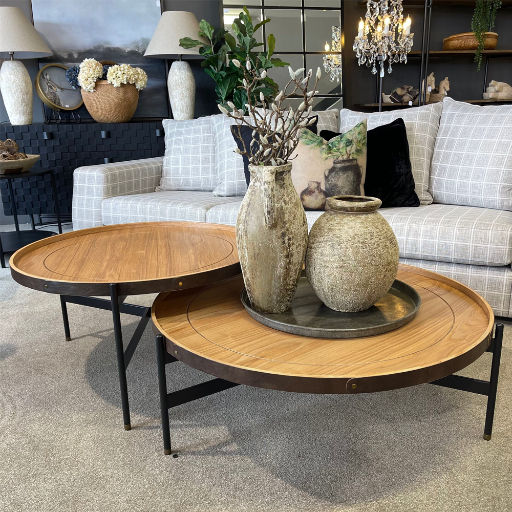 Harwood Round Coffee Table Set of 2 - Natural Wood Side Tables for Living Room, Bedroom & Office - Modern Nesting Tables for Small Spaces