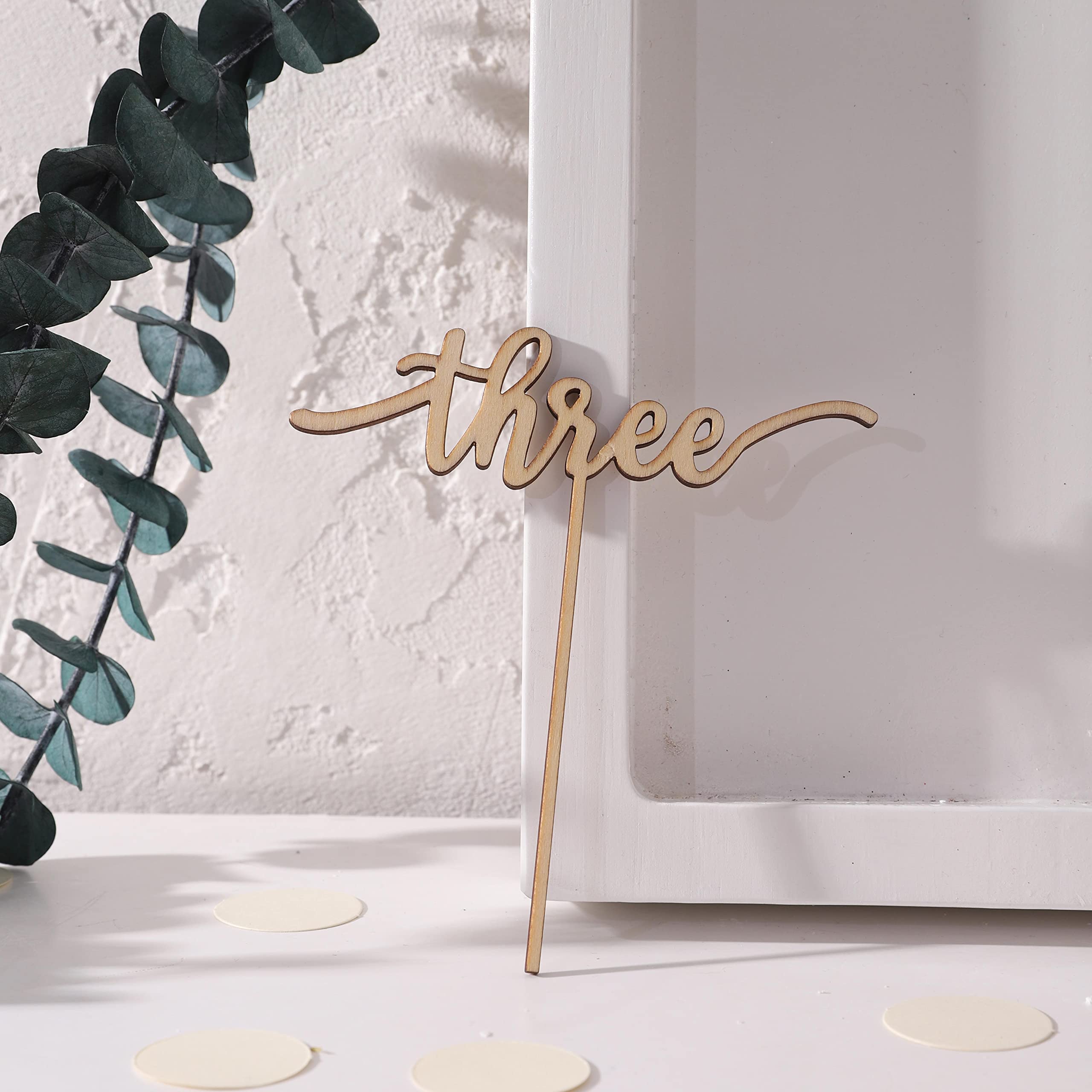 Wooden 3-Year Anniversary Cake Topper - Rustic Birthday Cake Decorations, Smash Cake Topper for Photo Booth Props & Cake Decorating Supplies | Perfect for 3rd Birthday Parties, Anniversary Celebrations & Photo Shoot Backdrops